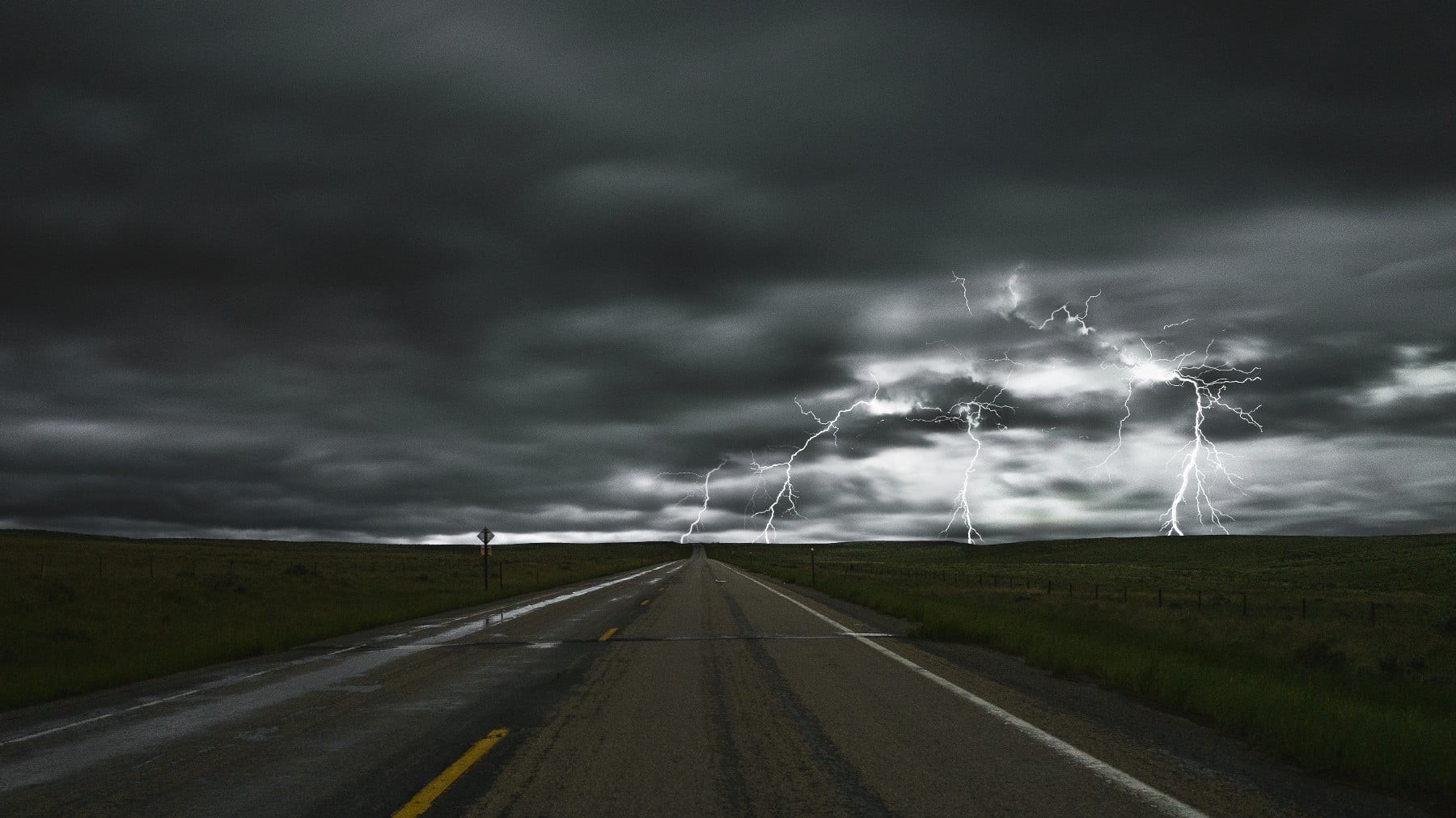 field, nature, rain, beauty in nature, outdoors, 720P, transportation, ominous, power, overcast, landscape, environment, storm, lightning, the way forward, HD Wallpaper