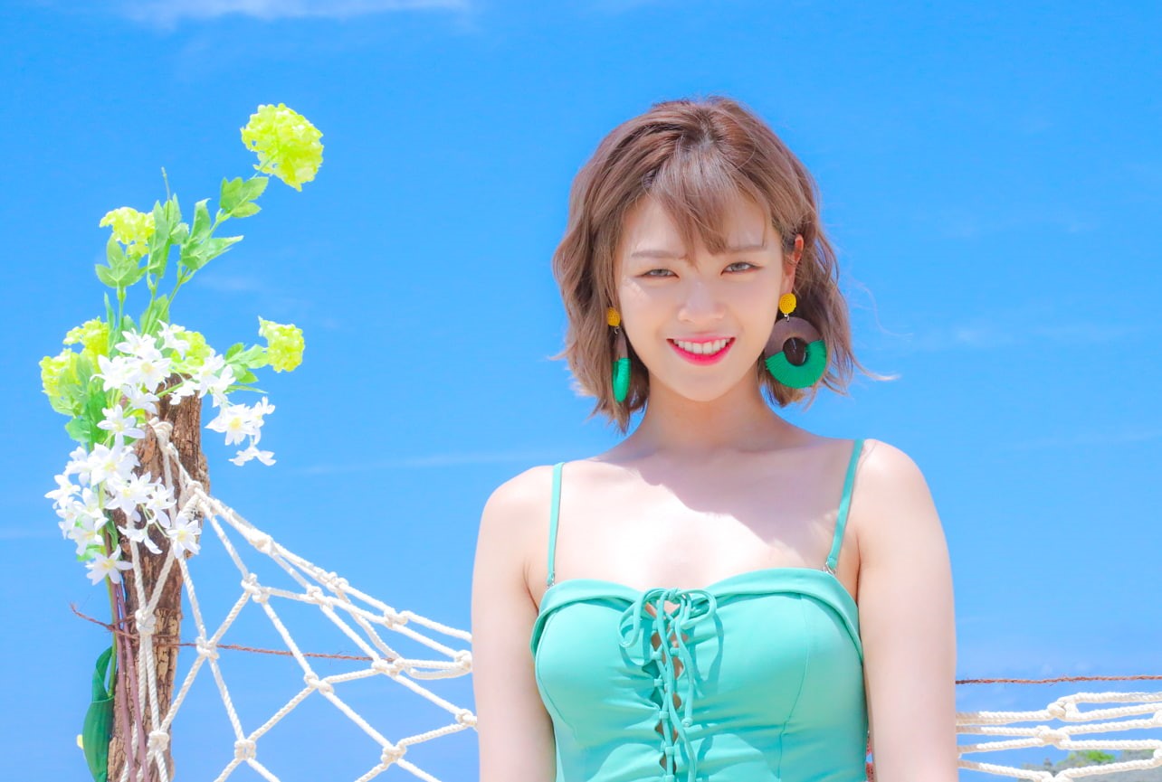 day, Asian, front view, K-pop, flowering plant, plant, one person, flower, sunlight, beautiful woman, real people, outdoors, 720P, nature, Twice, sky, HD Wallpaper