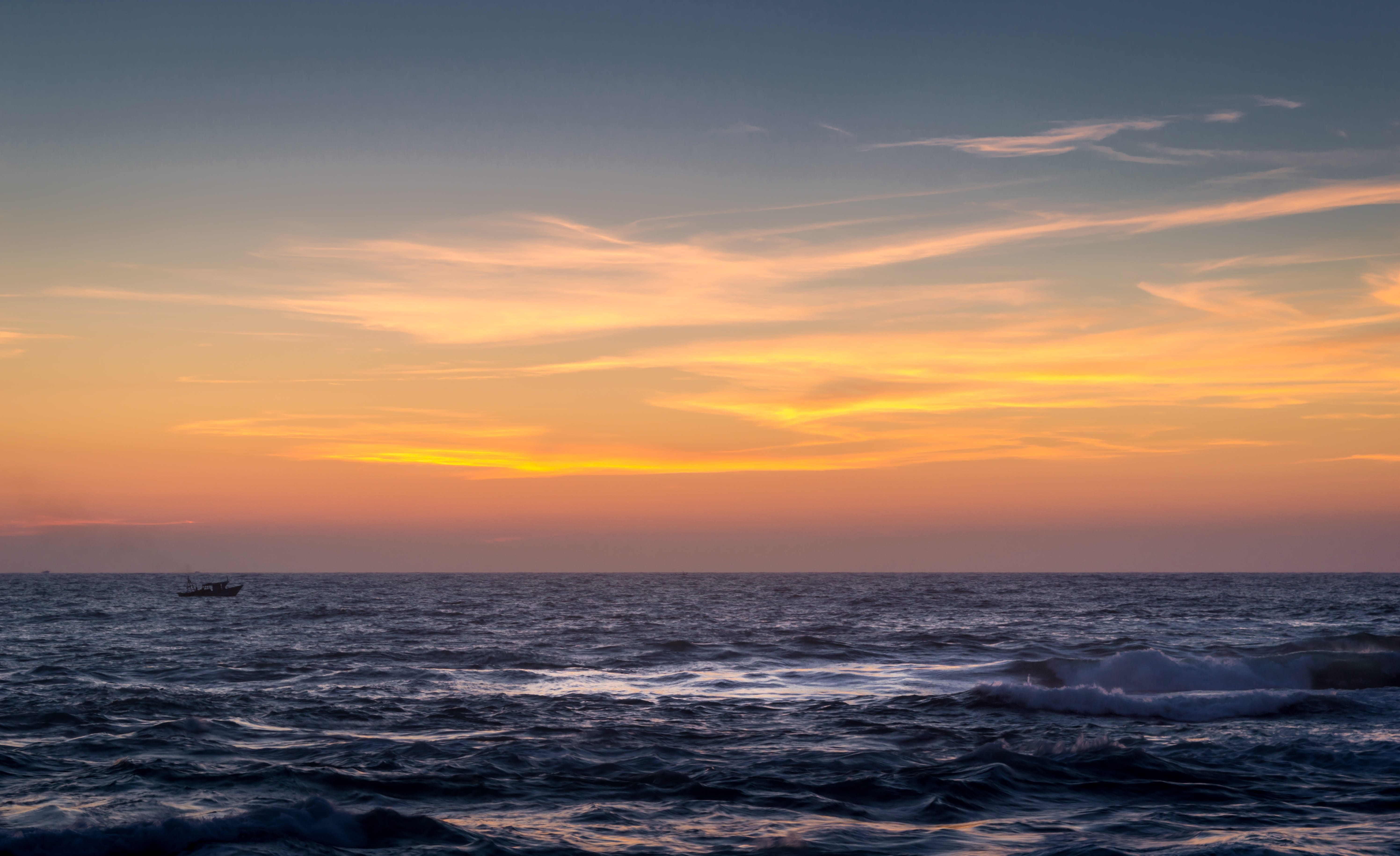 beach, cloud - sky, idyllic, motion, Water, scenics, blue, sand, horizon, morning, beauty in nature, orange color, Egypt, tranquility, Sunset, sunshine, HD Wallpaper
