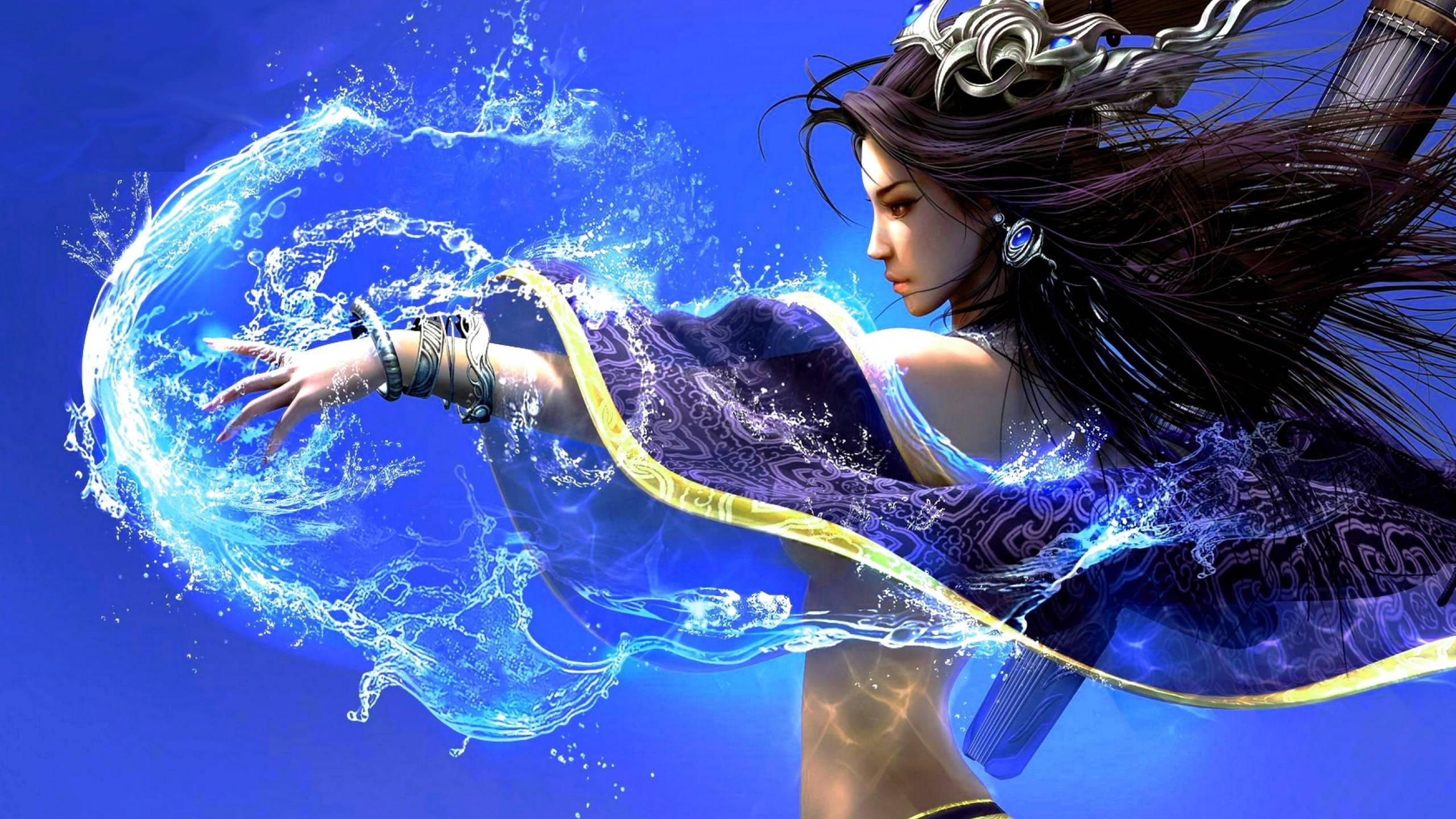beautiful girl, water, 3d and abstract, 2K, fantasy, girl, beautiful, HD Wallpaper