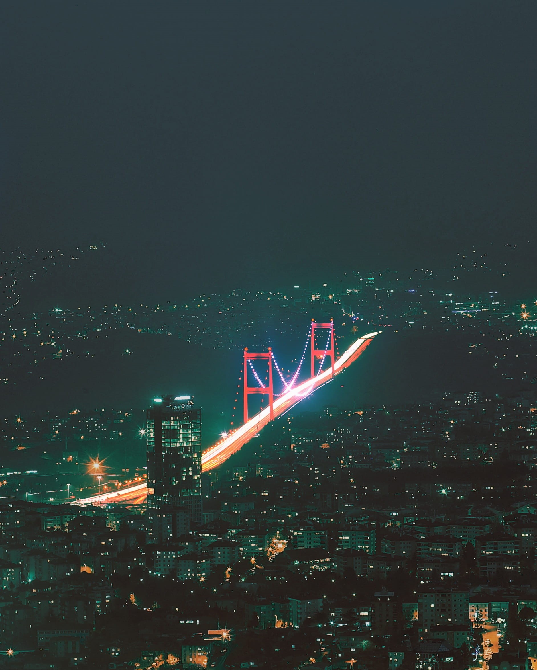 copy space, bosphorus, outdoors, building exterior, istanbul, sky, building, modern, skyscraper, glowing, city, cityscape, architecture, no people, illuminated, Phone HD Wallpaper