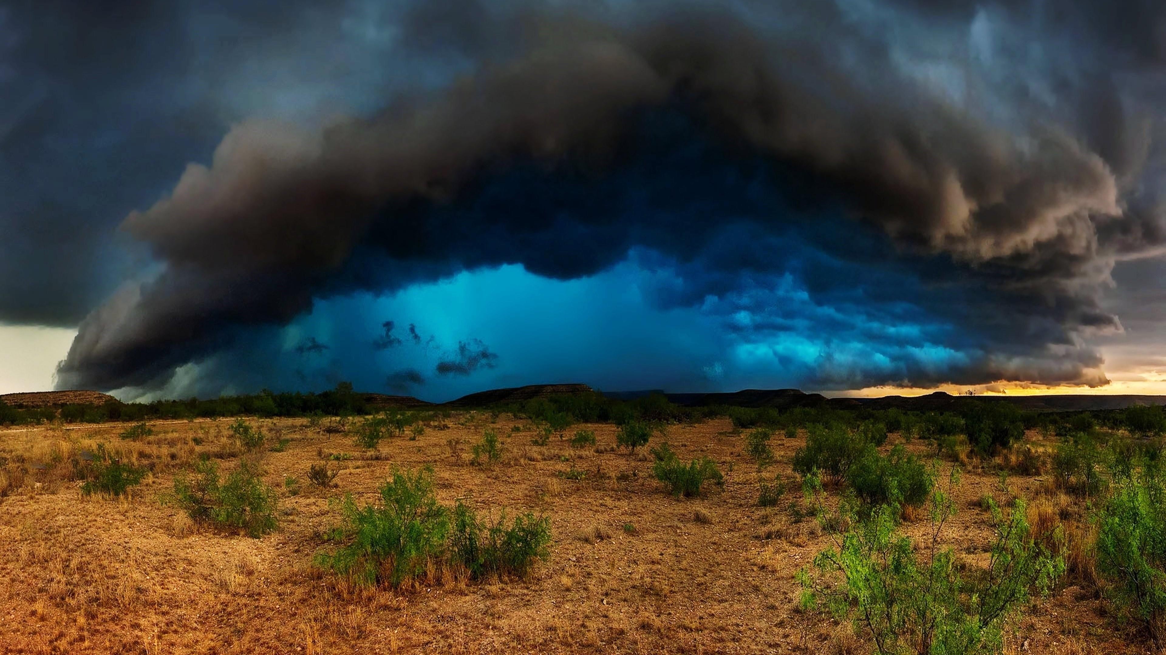 cloudy, stormy, storm, thunders, clouds, landscape, twilight, sky, 4K, light, earth, fields, phenomenon, rain, nature, meteorological phenomenon, cumulus, HD Wallpaper