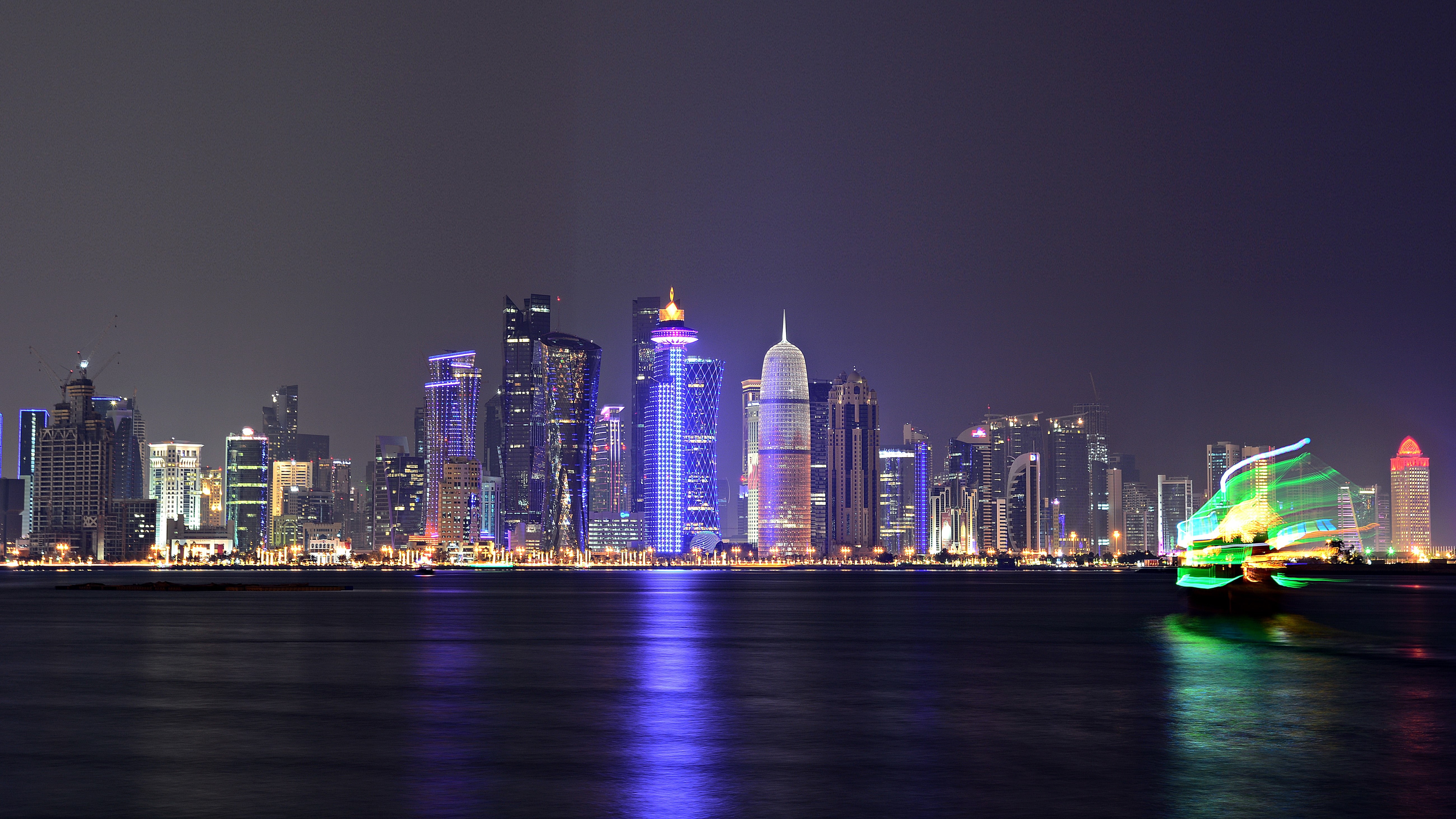 computers, phones, desktop, doha, corniche, towers, tablet, bay, laptop, 5K, qatar, dhows, mobile, hd, HD Wallpaper
