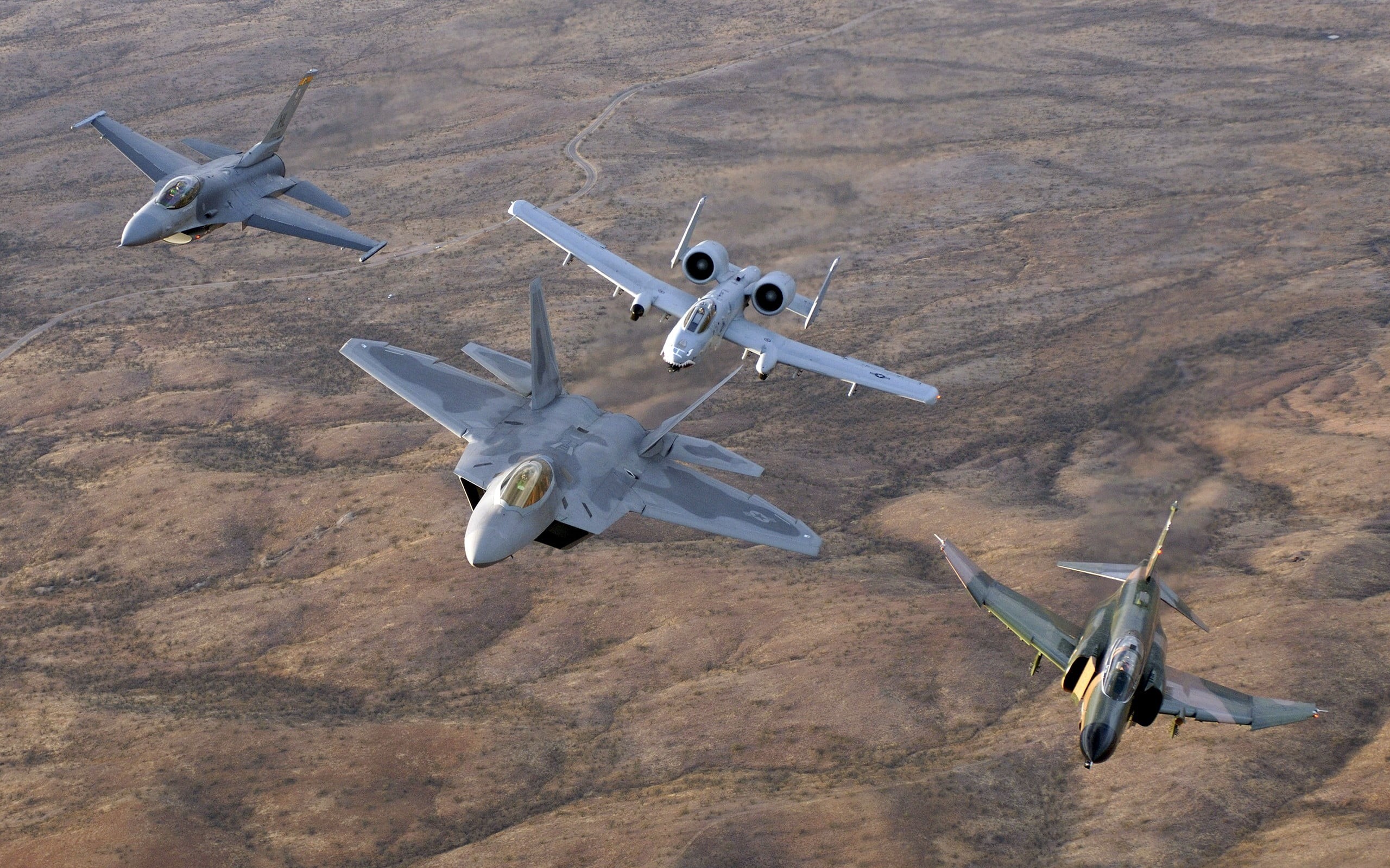 on the move, fighter, McDonnell Douglas F-4 Phantom II, Fairchild A-10 Thunderbolt II, transportation, plane, day, military, 2K, military aircraft, General Dynamics F-16 Fighting Falcon, HD Wallpaper