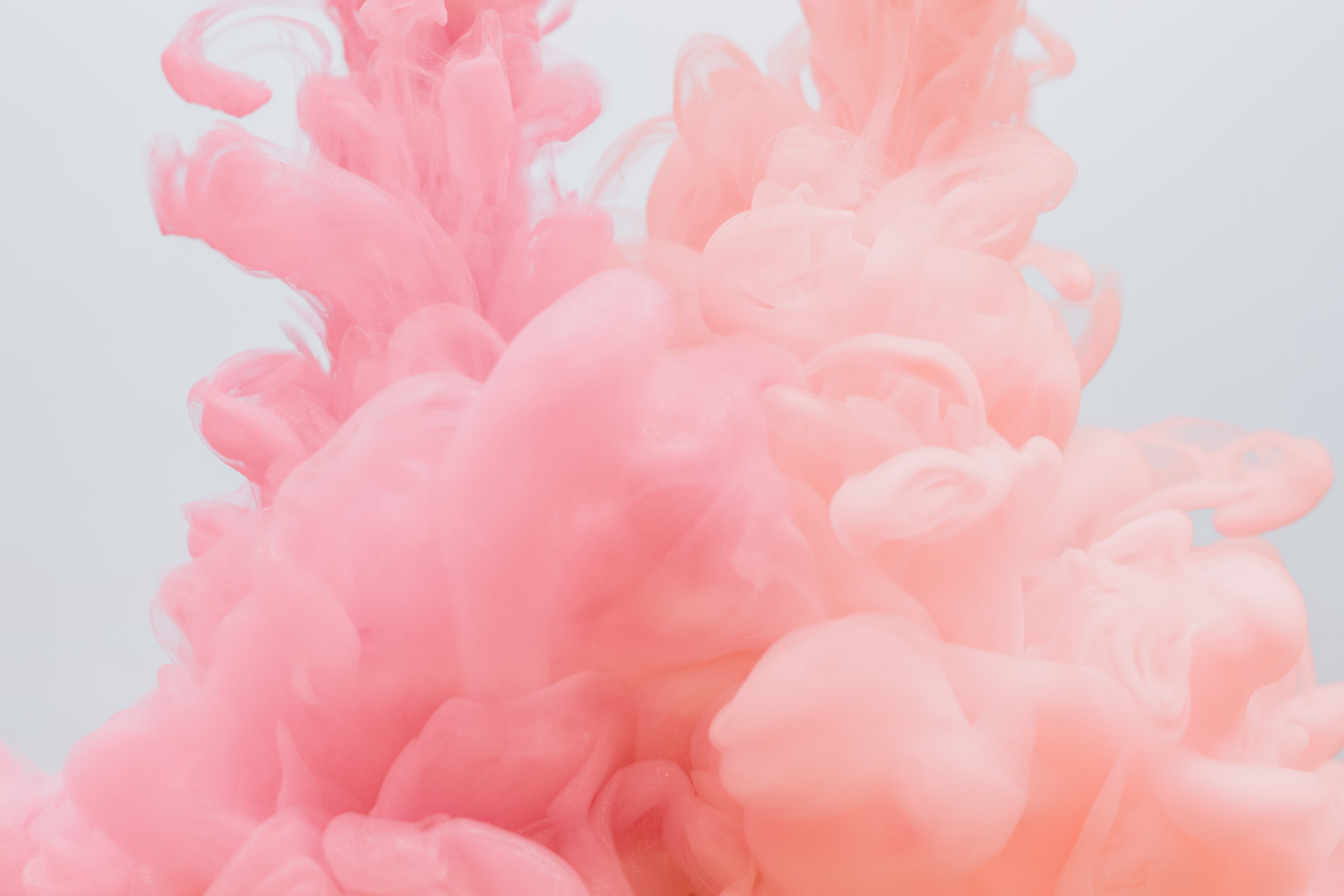 5K, white, pink, smoke, abstract, colored smoke, orange, HD Wallpaper