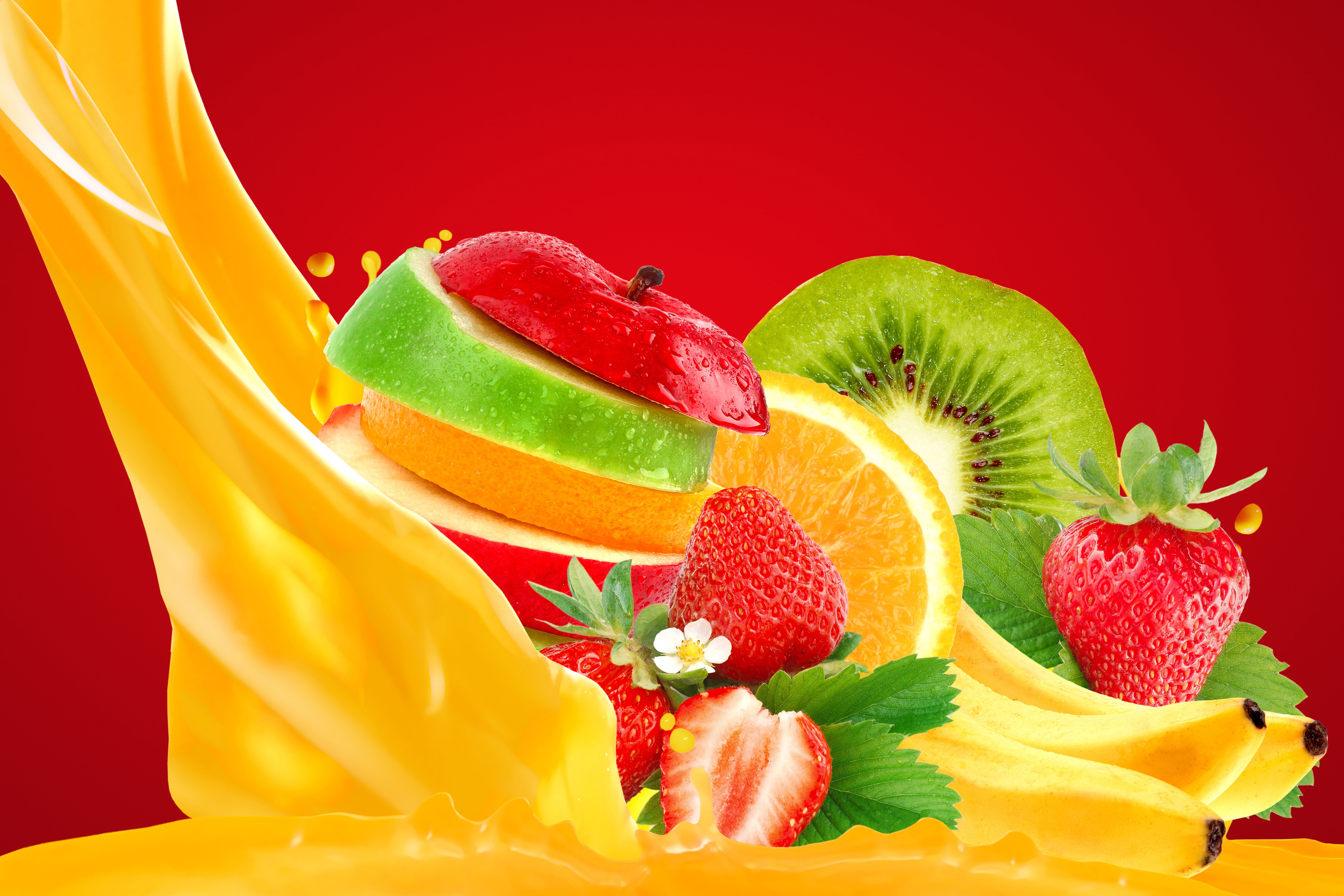 Strawberries, Kiwi, 4K, Apples, 5K, Fruits, 5K, Bananas, Colorful, Orange, HD Wallpaper
