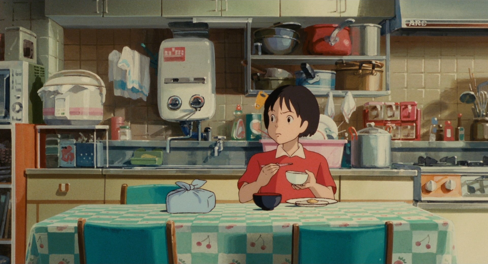 childhood, women, real people, three quarter length, Makoto Shinkai, 1080P, lifestyles, front view, standing, kitchen, Studio Ghibli, casual clothing, HD Wallpaper