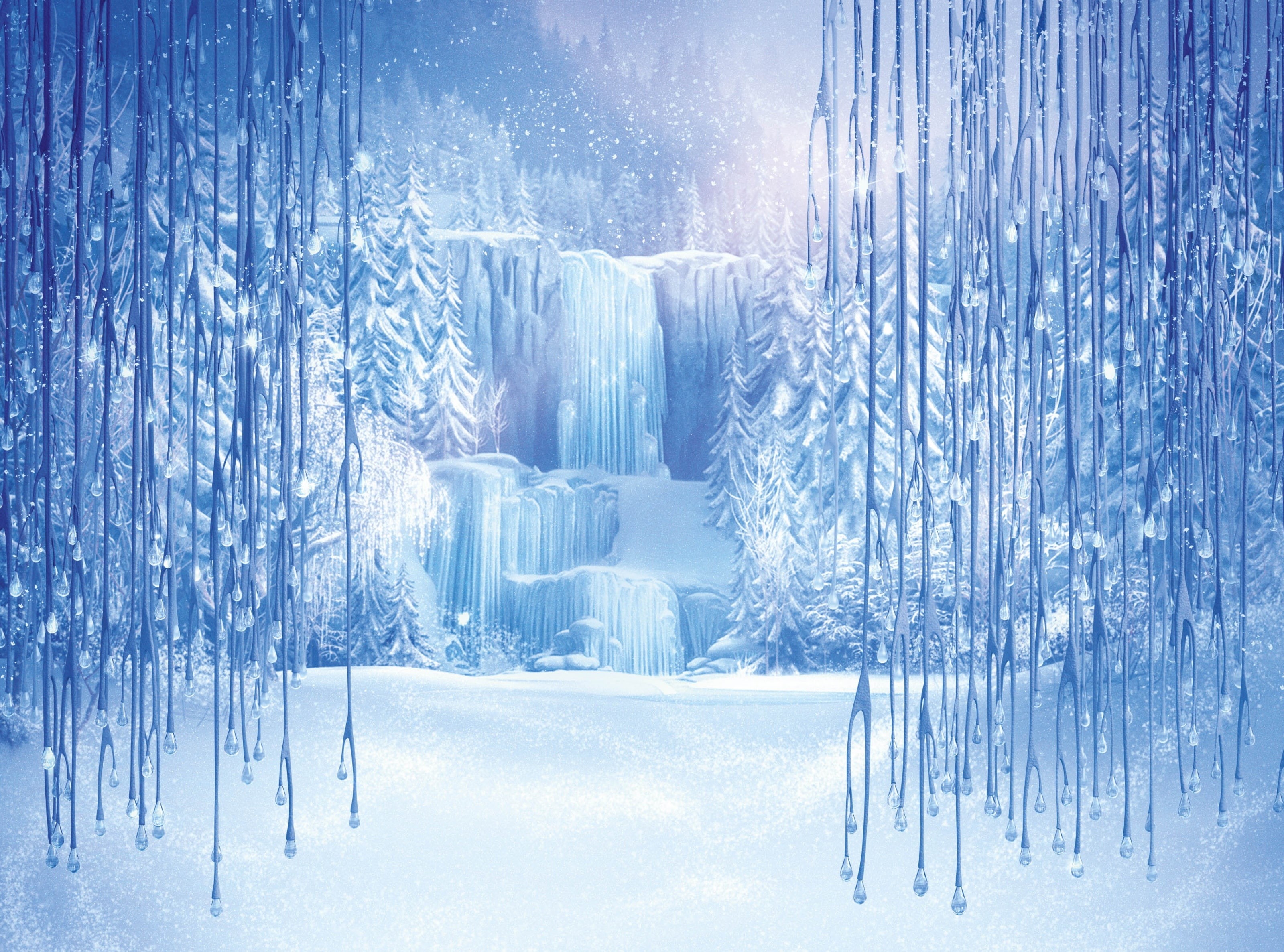 land, tranquility, Others, forest, Cartoons, beauty in nature, icicle, tranquil scene, landscape, Frozen, winter, woodland, pine tree, digital, panoramic, HD Wallpaper