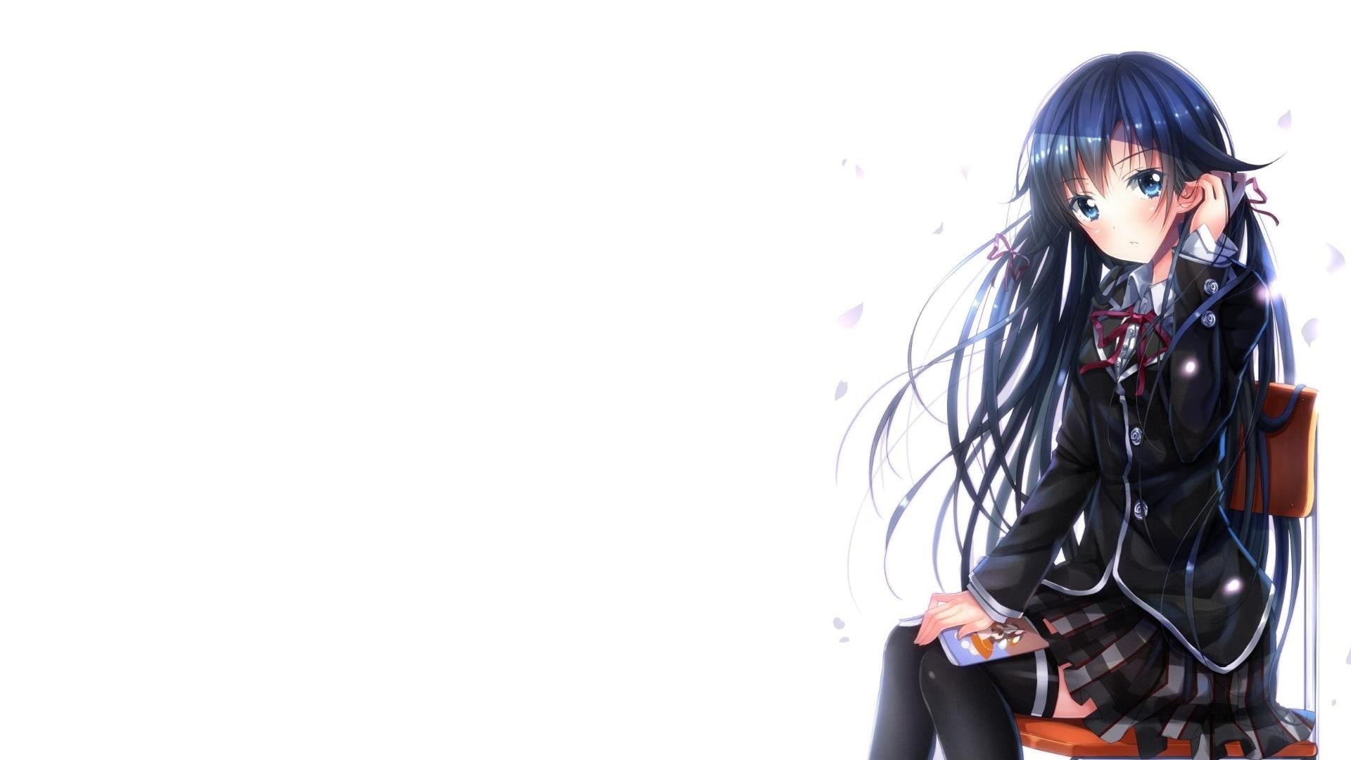 Yukinoshita Yukino, studio shot, white background, 1080P, real people, standing, front view, leisure activity, looking at camera, anime girls, beautiful woman, HD Wallpaper