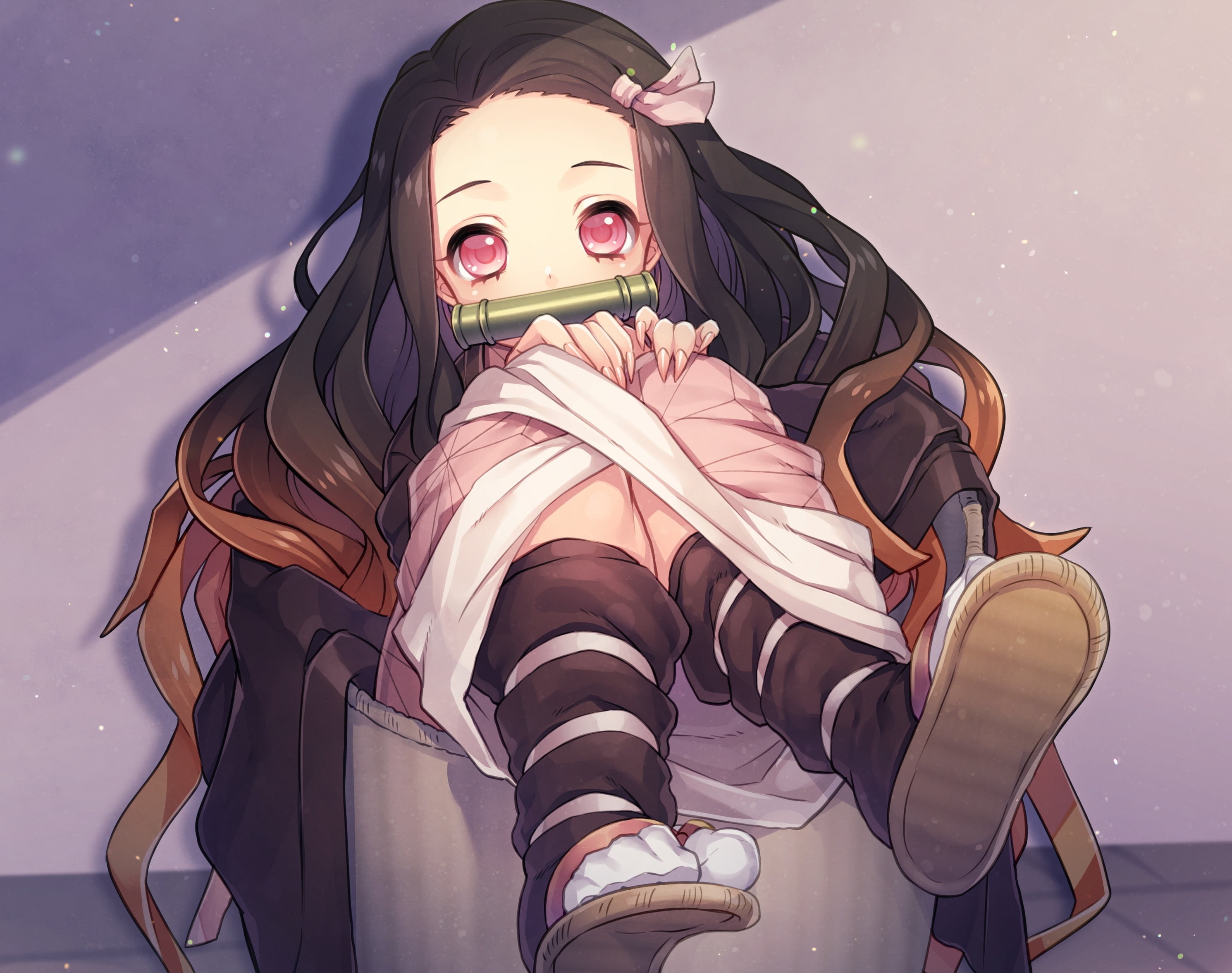 Kimetsu no Yaiba, anime girls, 2K, Kamado Nezuko, long hair, pink eyes, HD Wallpaper