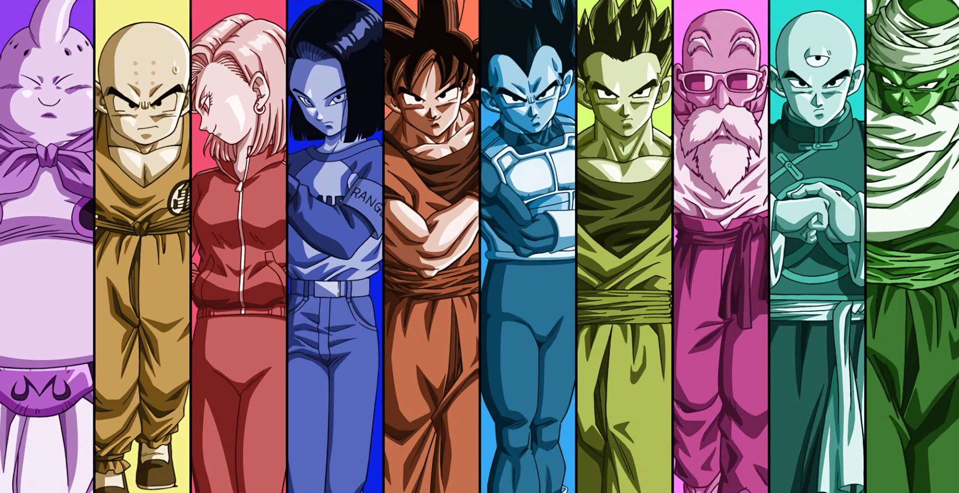 retail display, Tien Shinhan (Dragon Ball), indoors, full frame, 1080P, Vegeta (Dragon Ball), Krillin (Dragon Ball), multi colored, in a row, store, Gohan (Dragon Ball), HD Wallpaper