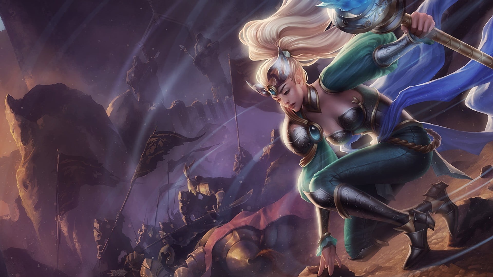 female, outdoors, illustration, motion, video games, war, art and craft, creativity, artwork, night, long exposure, sky, digital composite, Janna (League of Legends), HD Wallpaper
