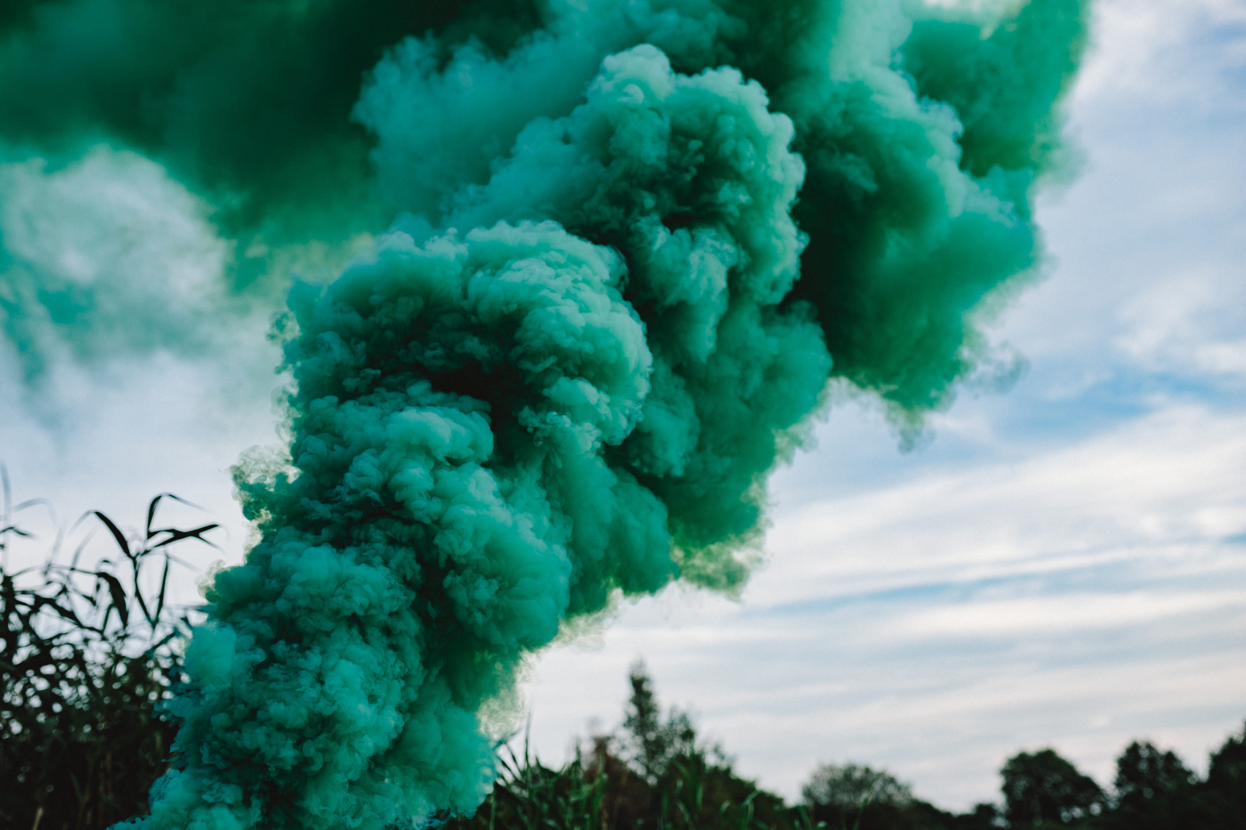 outdoors, social issues, nature, smoke - Physical Structure, cloud - Sky, cloudscape, low angle view, background, abstract, environmental issues, sky, green, HD Wallpaper