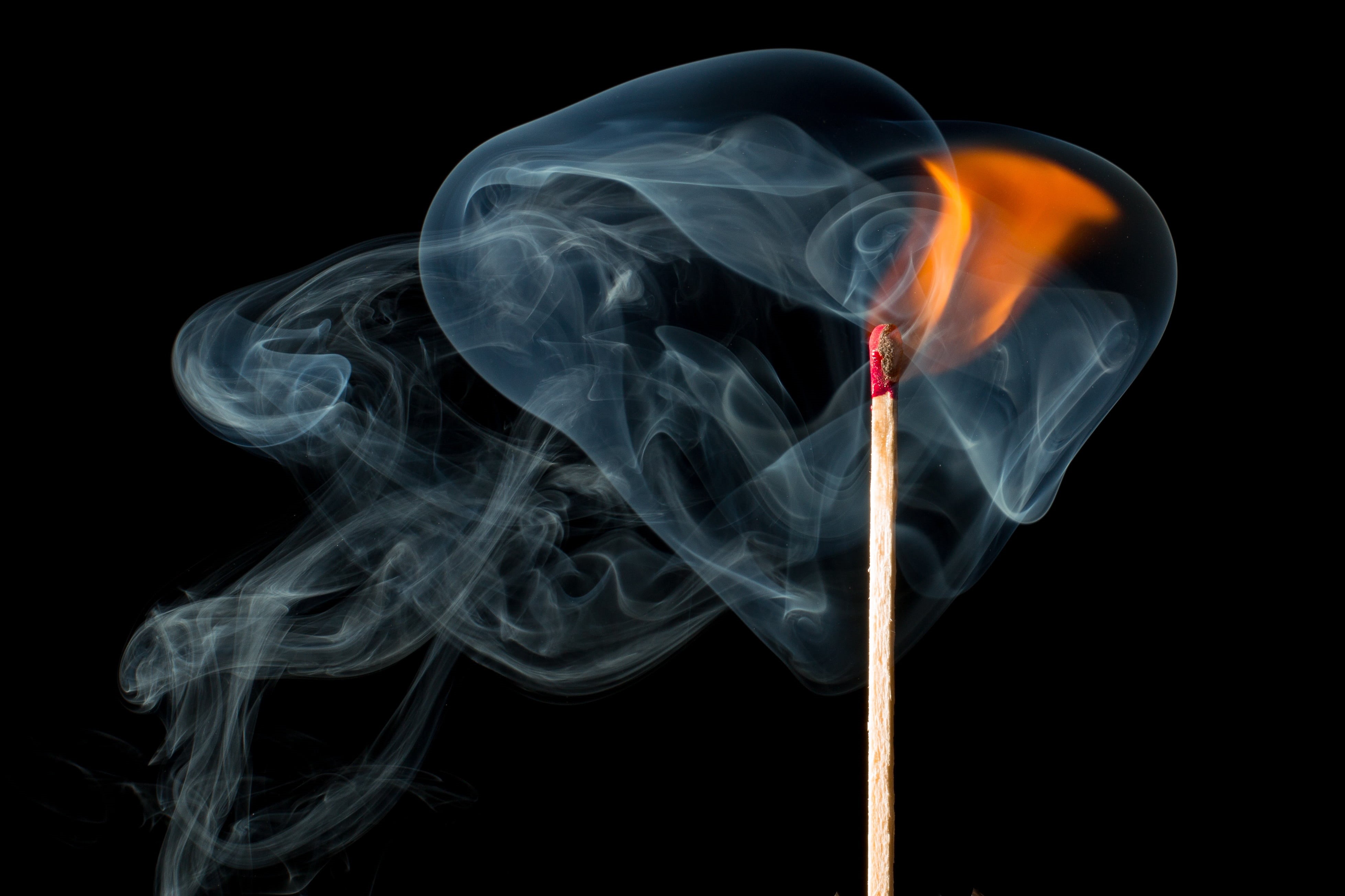 studio shot, stick, black color, light, flowing, close-up, fumes, matchstick, environment, black background, matches, incense, 4K, nature, indoors, photo, HD Wallpaper