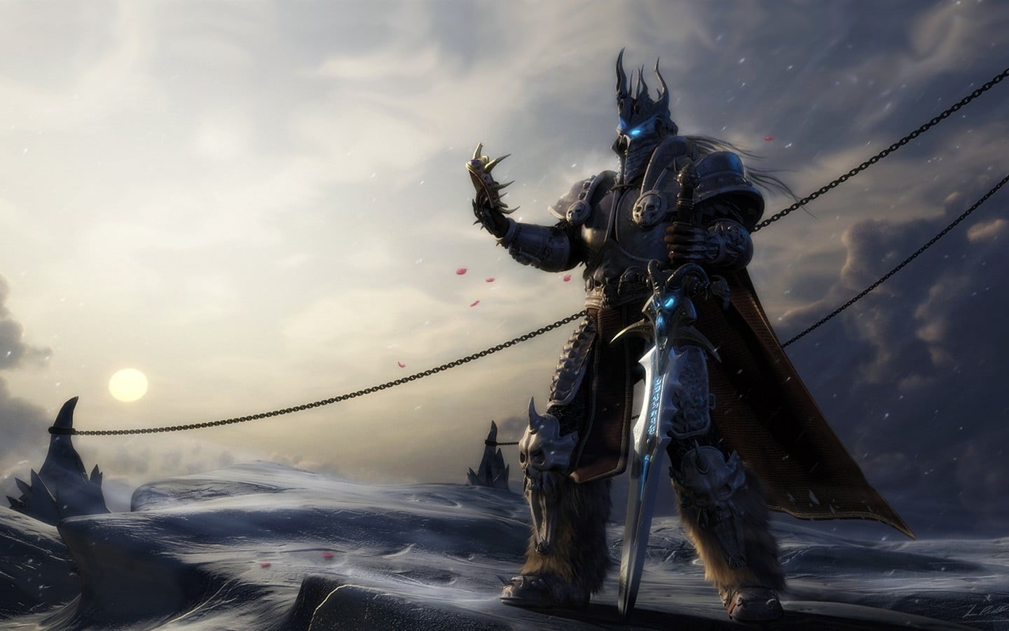 nature, sword, statue, human representation, motion, cloud - sky, holding, art and craft, costume, water, man, no people, Arthas, outdoors, sky, video games, HD Wallpaper