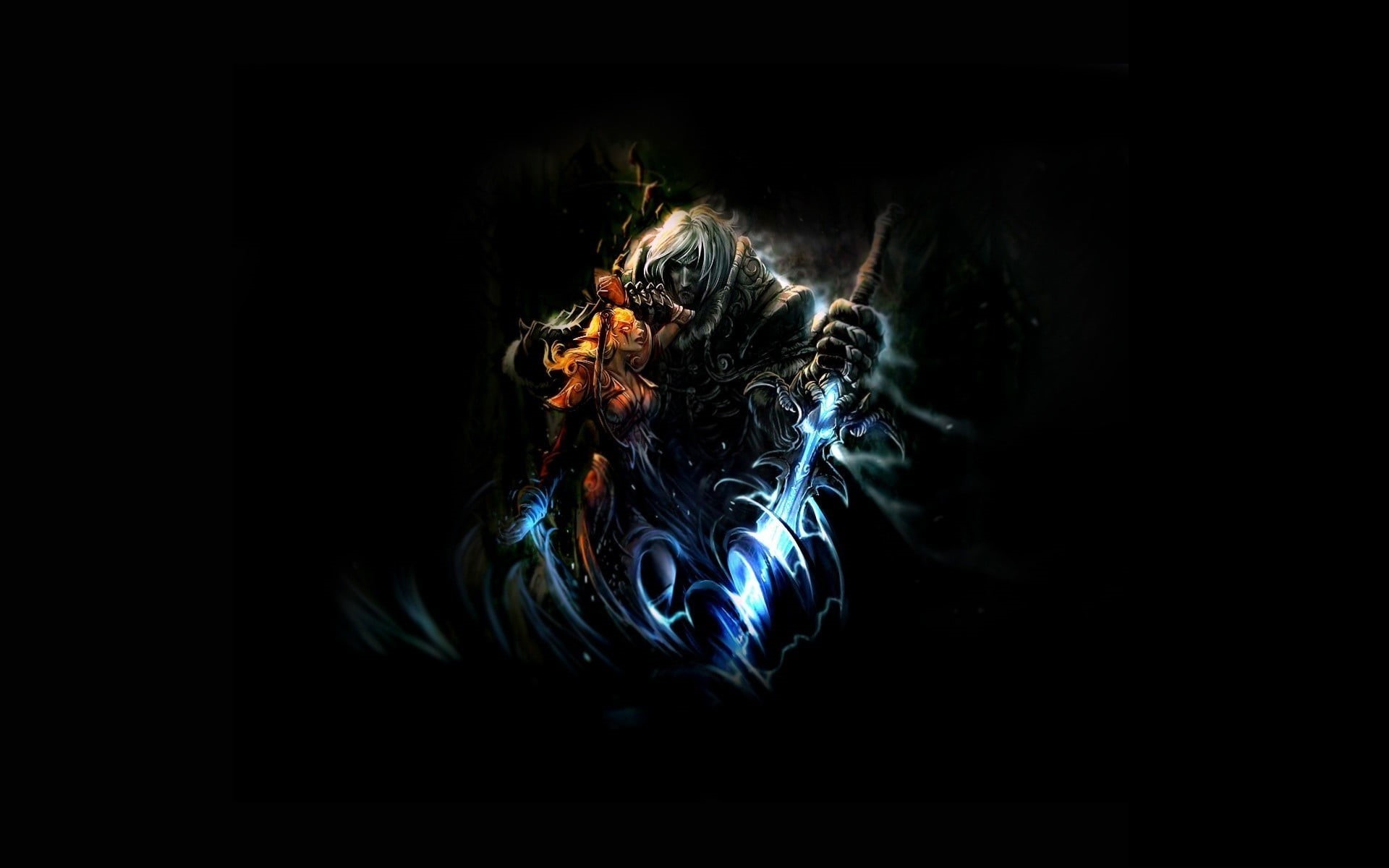glowing, copy space, holding, black Background, Arthas, motion, real people, digital, illuminated, black Color, smoke - Physical Structure, 1080P, HD Wallpaper