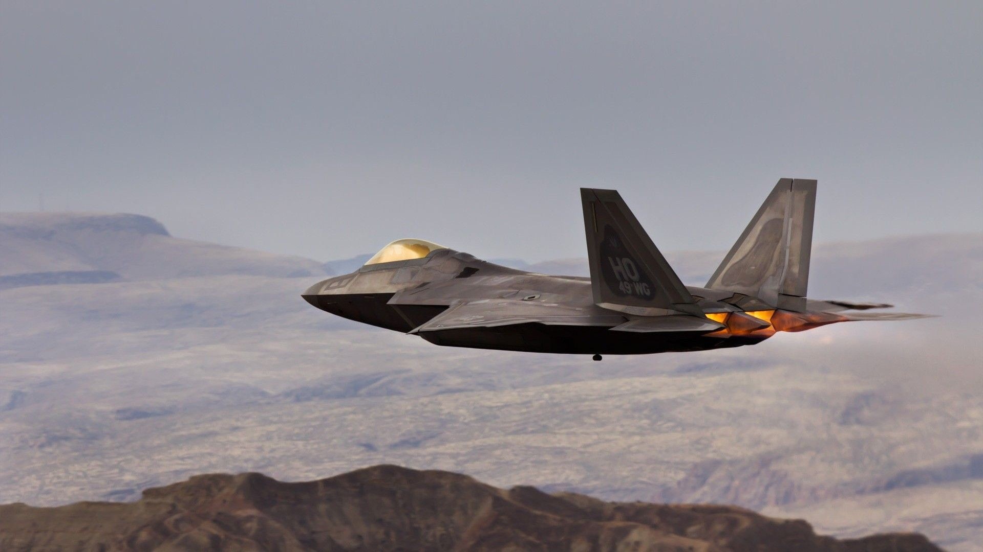 air force, military aircraft, mode of transportation, nature, outdoors, 1080P, military, army, aircraft, jet, mountain, F-22 Raptor, mountain range, plane, HD Wallpaper