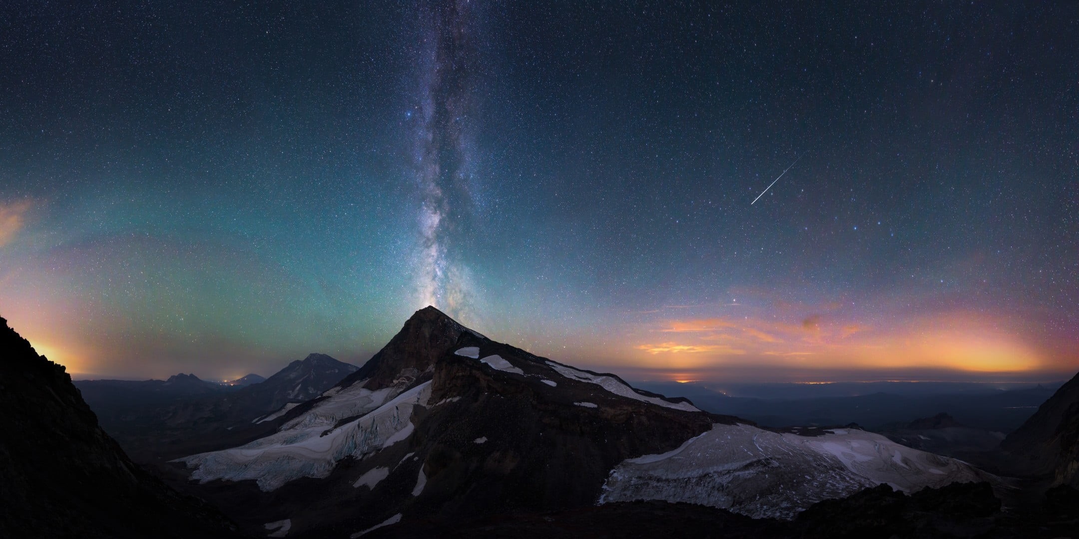 winter, peak, cold temperature, sky, galaxy, nature, mountains, night, snowcapped mountain, 1080P, no people, astronomy, sunset, landscape, stars, Milky Way, HD Wallpaper