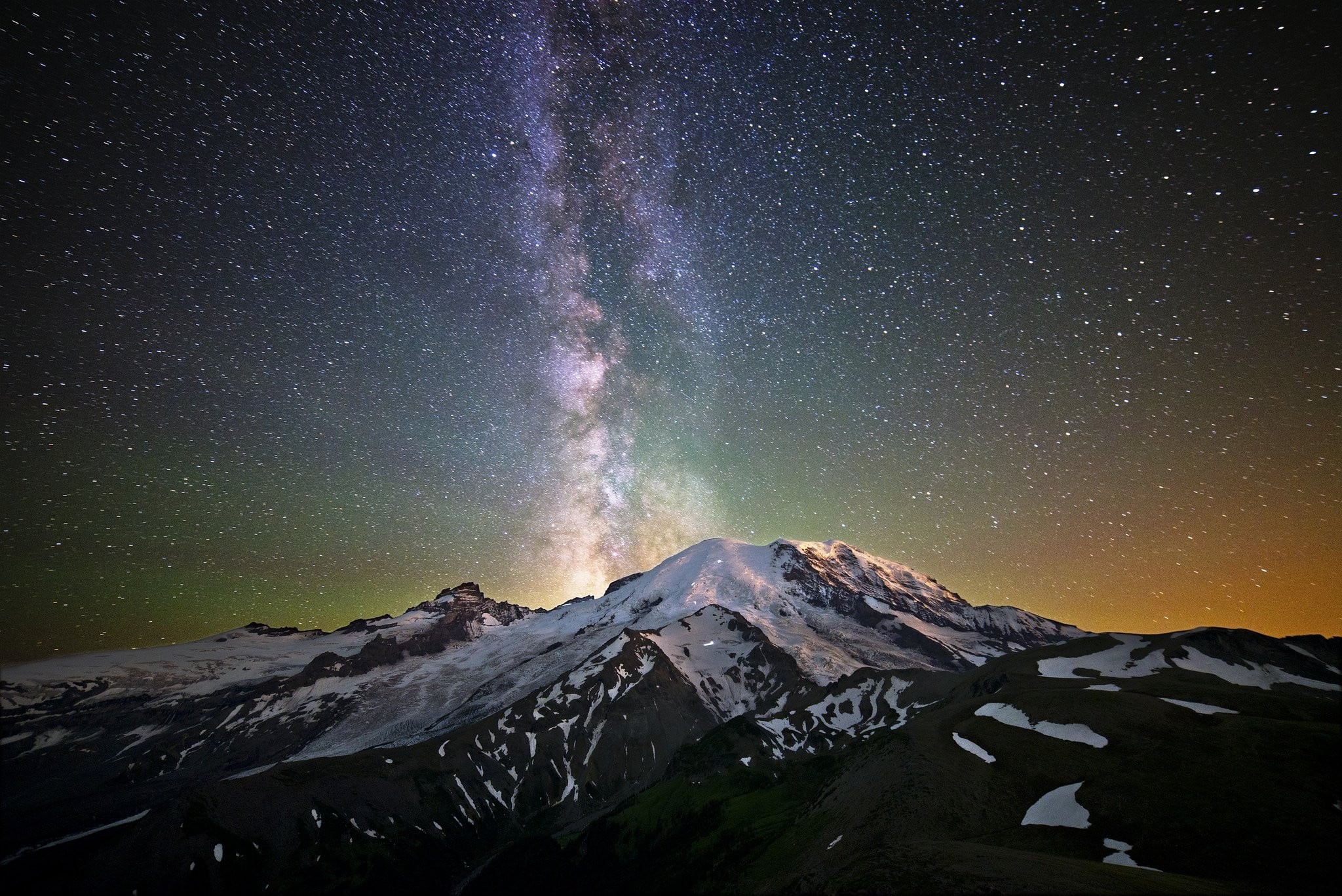 non-urban scene, no people, star - space, mountain peak, scenics - nature, nature, tranquility, stars, mountain, snow, milky way, night, beauty in nature, HD Wallpaper