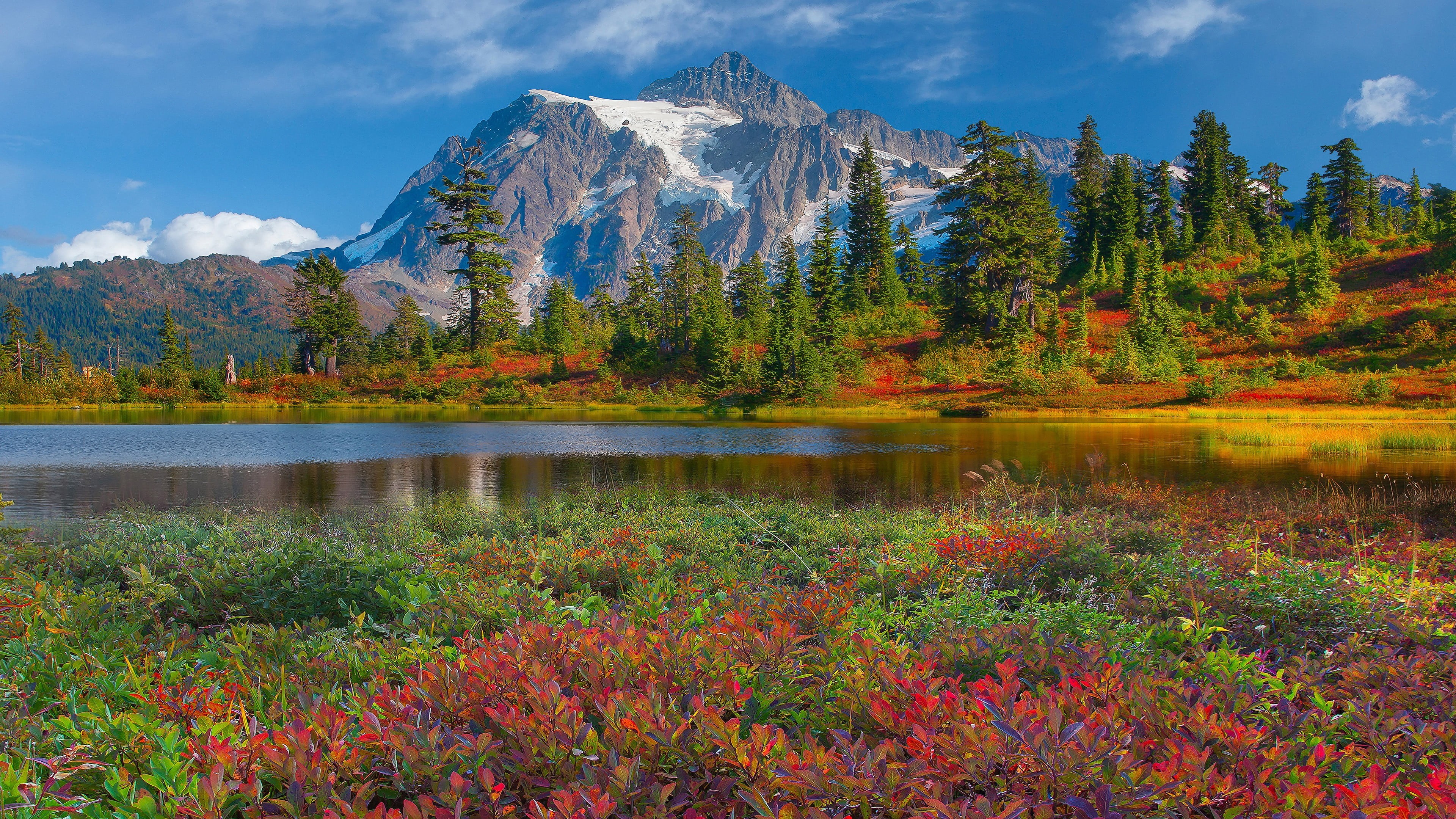 nature, peak, tranquility, tranquil scene, 4K, water, change, cloud - sky, mountain, no people, plant, autumn, sky, non-urban scene, beauty in nature, HD Wallpaper
