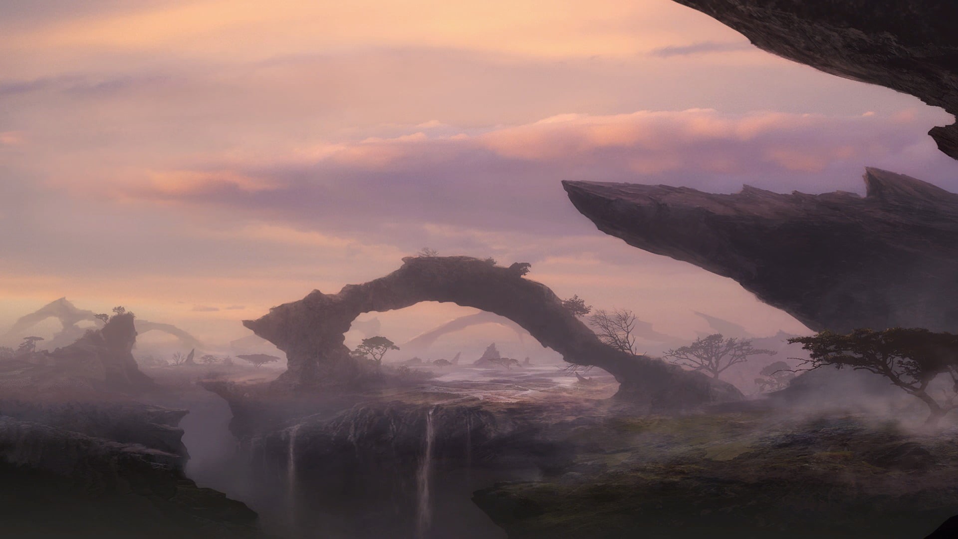 flowing water, rock, alien world, brown, no people, rock formation, sea, beauty in nature, stellaris, 1080P, tranquil scene, idyllic, formation, cloud - sky, HD Wallpaper
