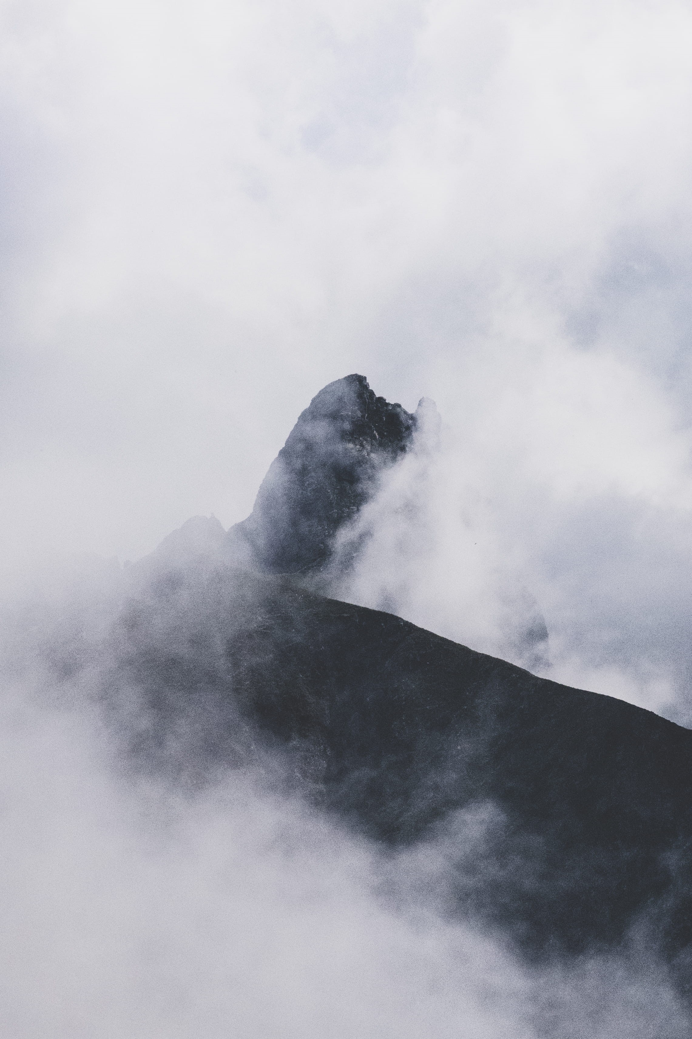 cliffside, peak, mountainscape, misty mountain, sky, misty, cloud - Sky, mountain Peak, black, nature, outdoors, nature, mist, cliff, Phone HD Wallpaper