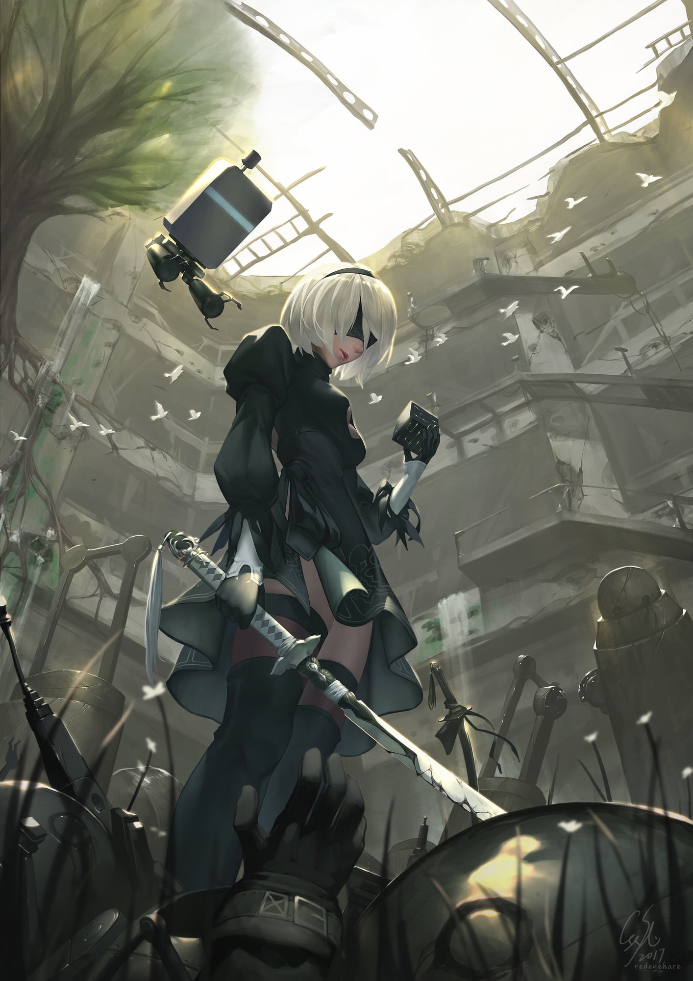 women, architecture, activity, one person, low angle view, katana, holding, adult, ladder, indoors, lifestyles, young adult, anime, 1080P, young women, Phone HD Wallpaper