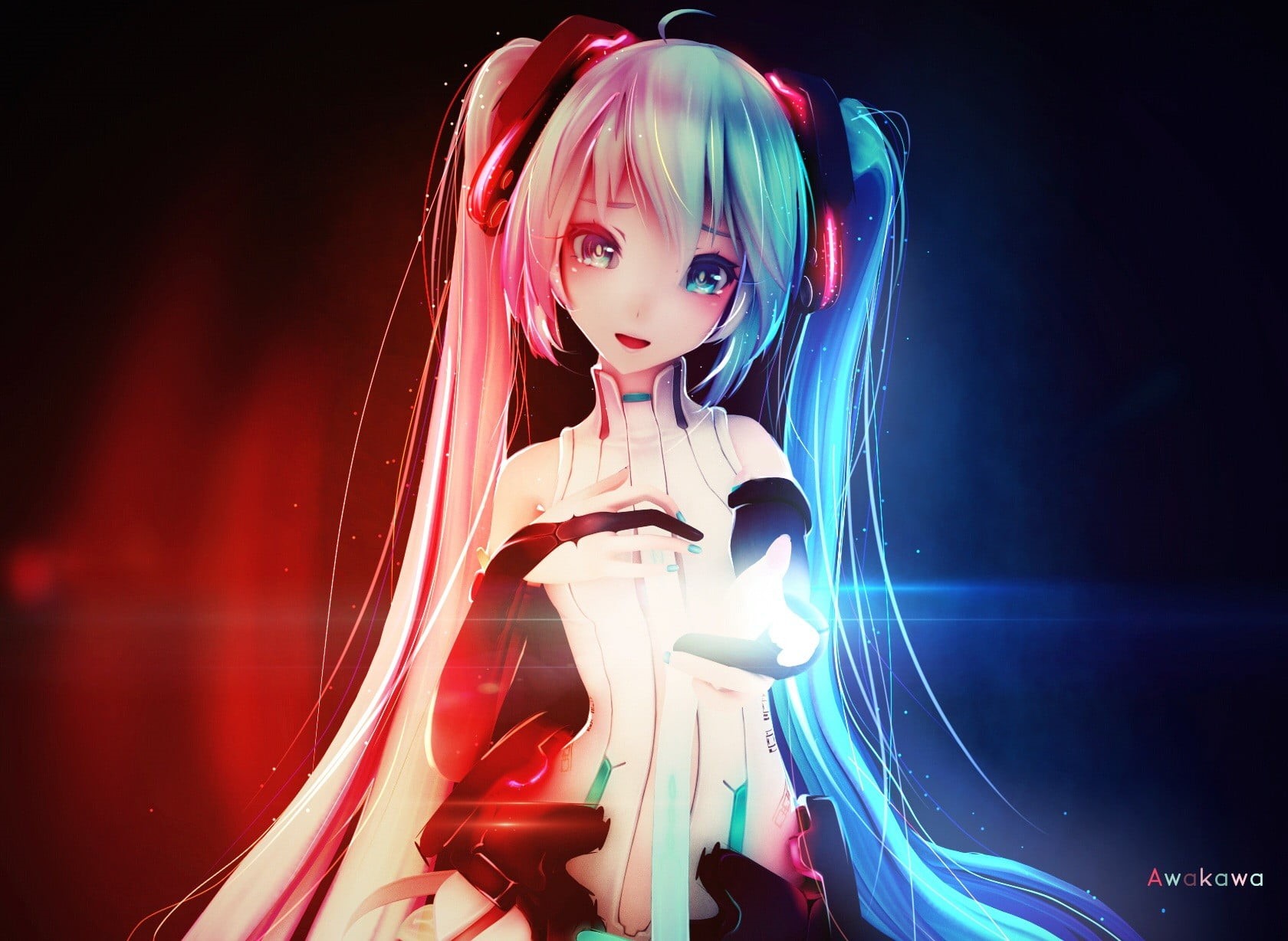 arts culture and entertainment, human representation, Hatsune Miku, illuminated, one person, technology, female, innocence, child, indoors, females, night, HD Wallpaper