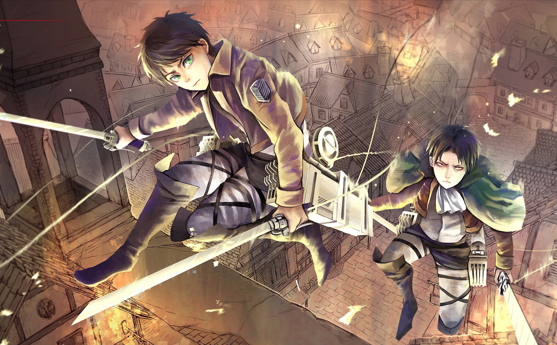 art, levi, attack on titan, leisure activity, people, titan, uniform, illustration, coworker, night, technology, one Person, teenager, males, three quarter length, HD Wallpaper