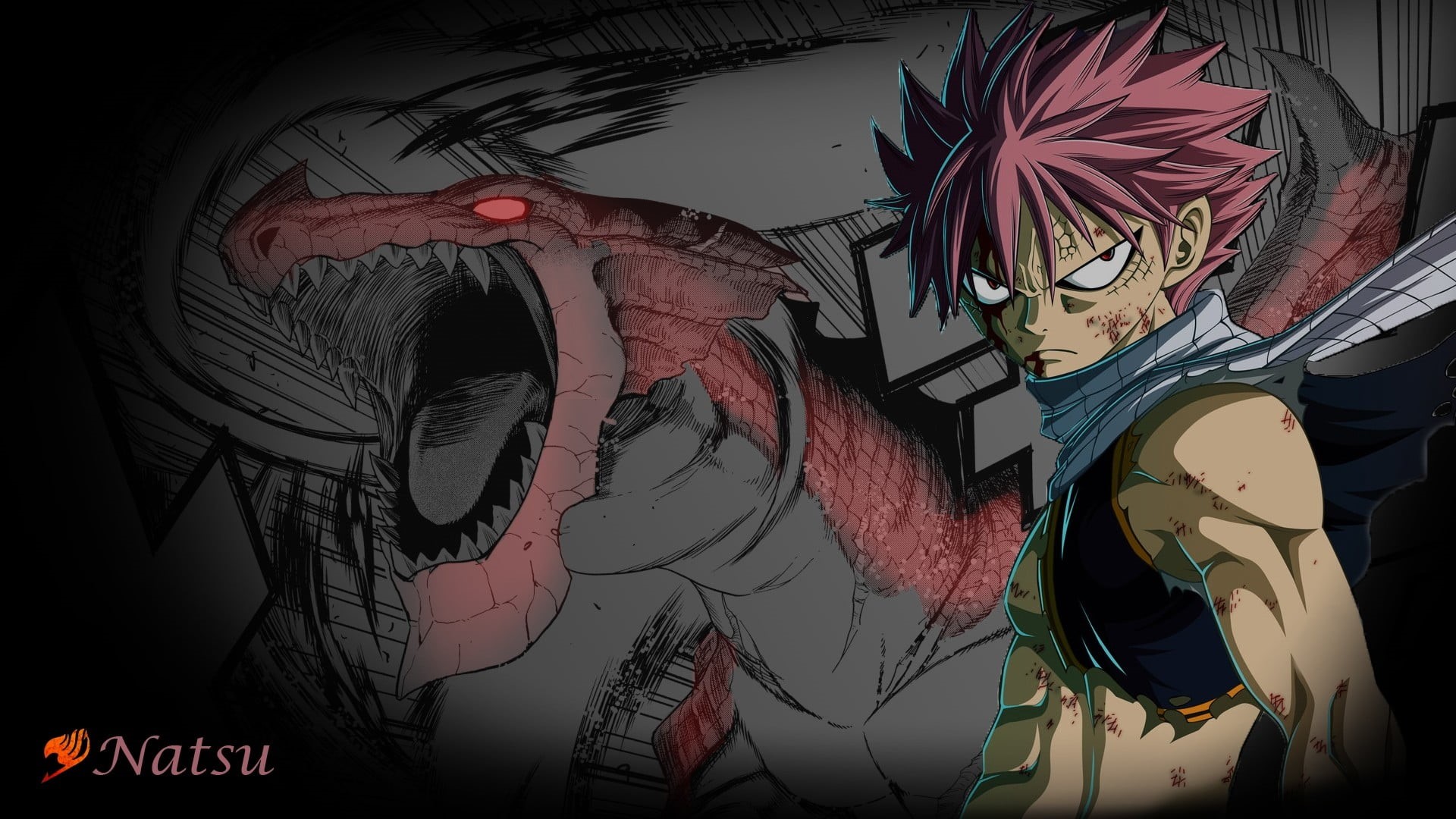fairytail, high angle view, art and craft, anime, mural, multi colored, paint, 1080P, no people, close-up, drawing - art product, representation, nature, HD Wallpaper