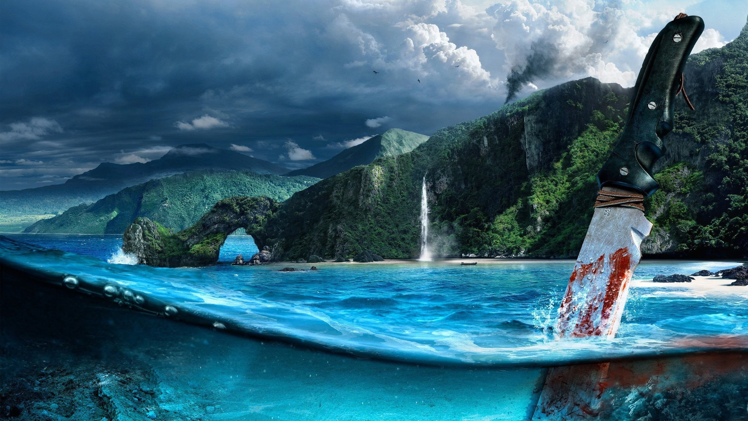 flowing water, cloud - sky, beauty in nature, black, outdoors, 2K, Far Cry, non-urban scene, travel, Far Cry 3, mountain, day, tranquil scene, travel destinations, HD Wallpaper