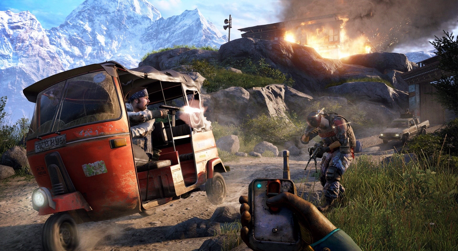 Far Cry 4, unknown, sky, transportation, occupation, Multiplayer, grounds, cry, smoke - physical structure, mode of transportation, far, burning, HD Wallpaper
