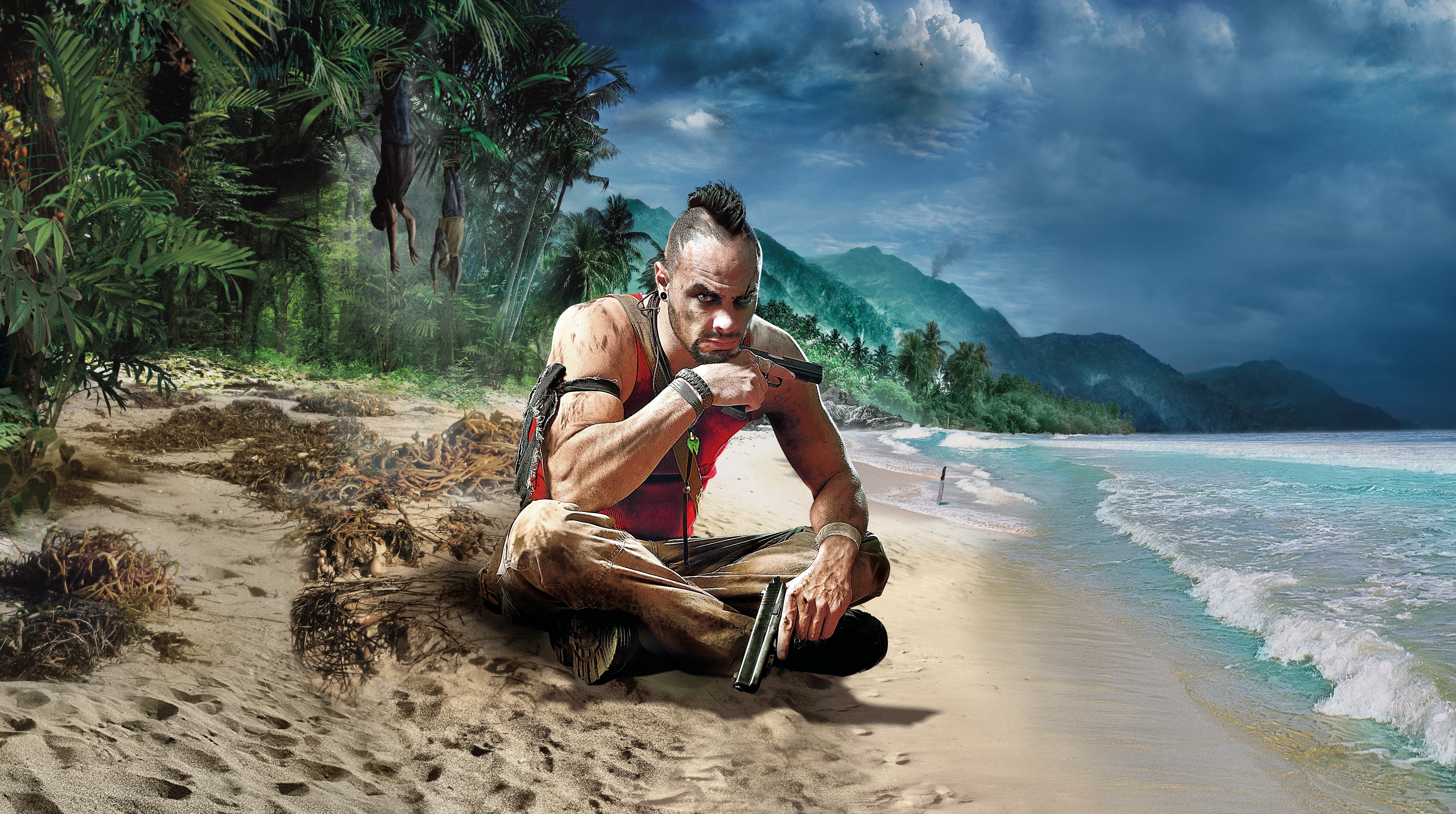 real people, sand, videogame, land, Vaas, sitting, men, Far Cry, Games, Beach, FarCry3, VaasMontenegro, nature, tree, sky, full length, beauty in nature, HD Wallpaper
