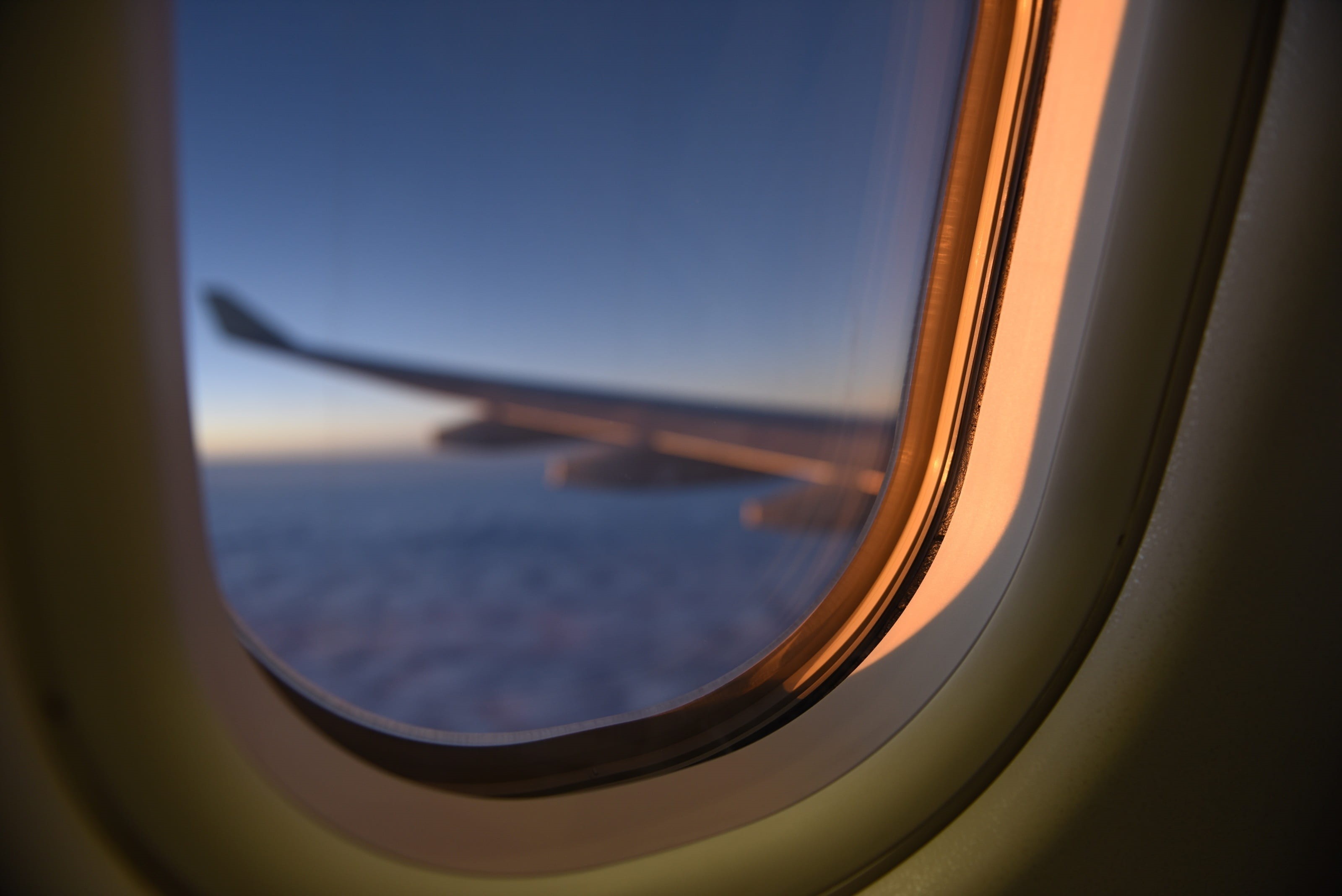 no people, vehicle interior, transportation, sea, 2K, nature, air vehicle, view, airplane, glass - material, flight, luxury, airline, close-up, journey, HD Wallpaper