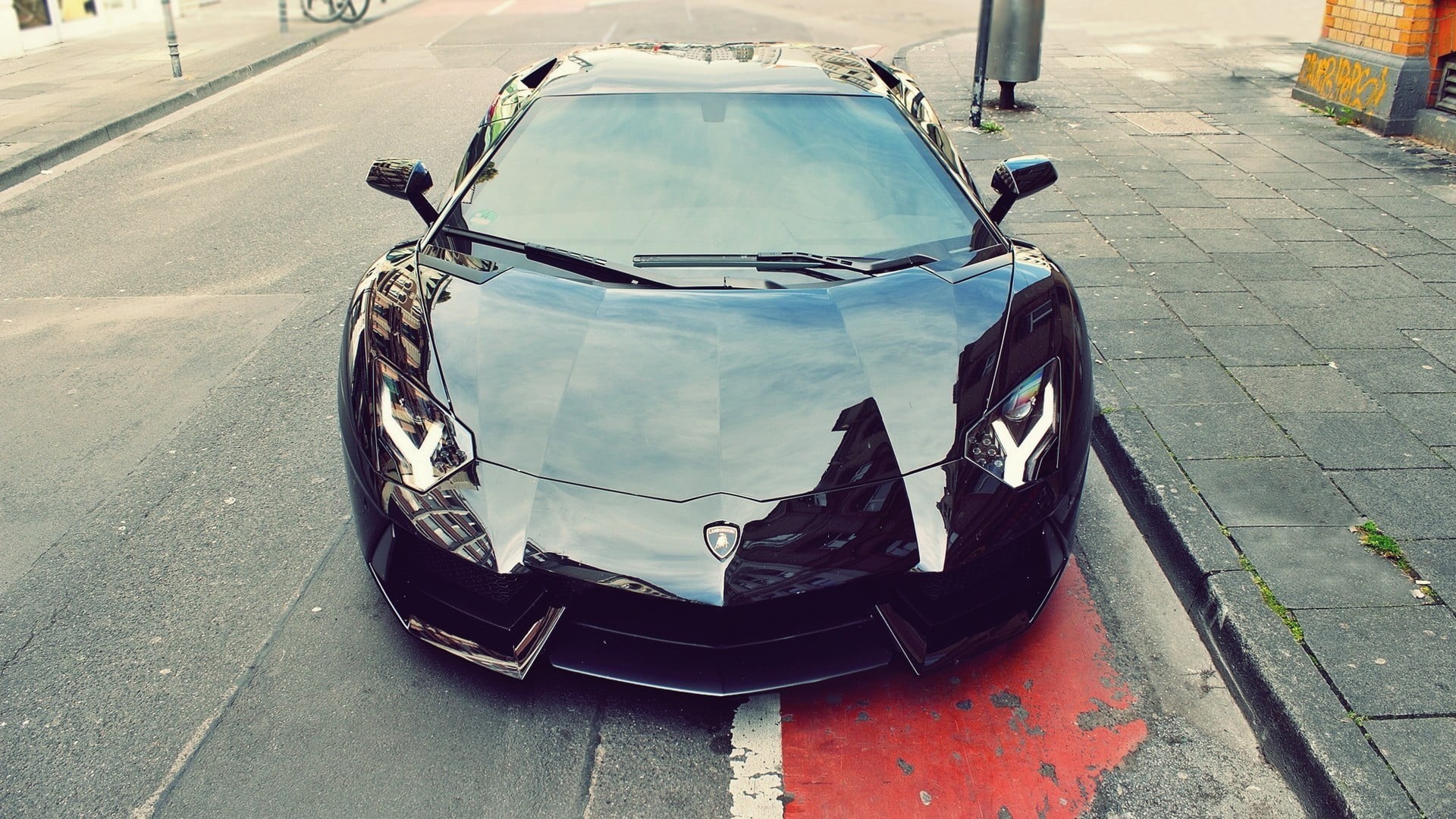 stationary, land vehicle, sports, transportation, no people, outdoors, 1080P, black cars, reflection, mode of transportation, Lamborghini, travel, sunlight, HD Wallpaper
