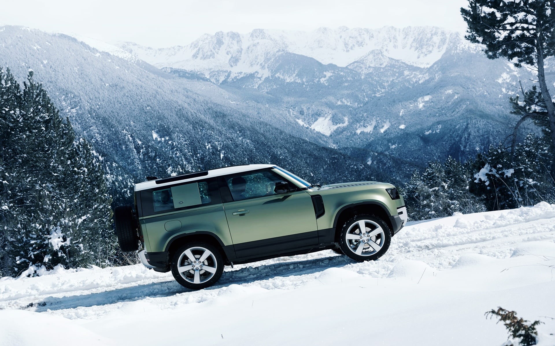 snow, mountains, 1080P, 2020, defender, SUV, Land Rover, HD Wallpaper