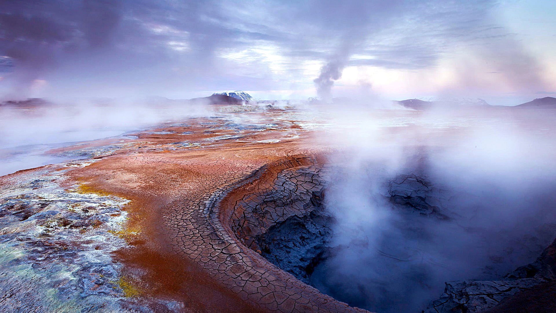 scenics - nature, landscape, no people, dramatic landscape, volcano, geothermal, mountain, nature, cloud - sky, water, geological phenomenon, power in nature, HD Wallpaper