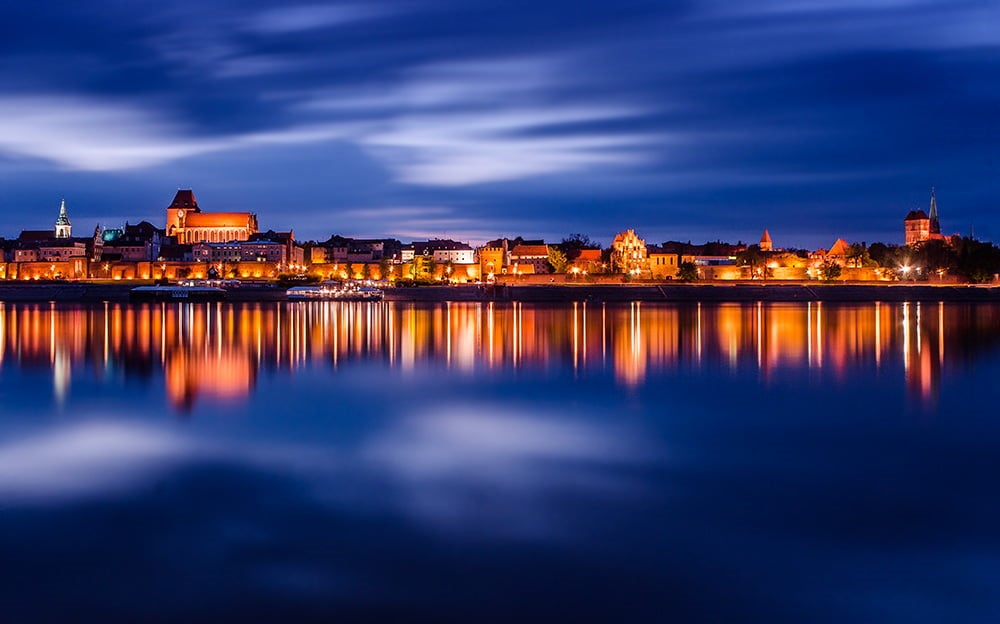 Poland, water, Polska, illuminated, cityscape, Torun, time, 480P, twilight, stare  miasto, waterfront, lights, urban Scene, Unesco, old  town, town, panorama, HD Wallpaper