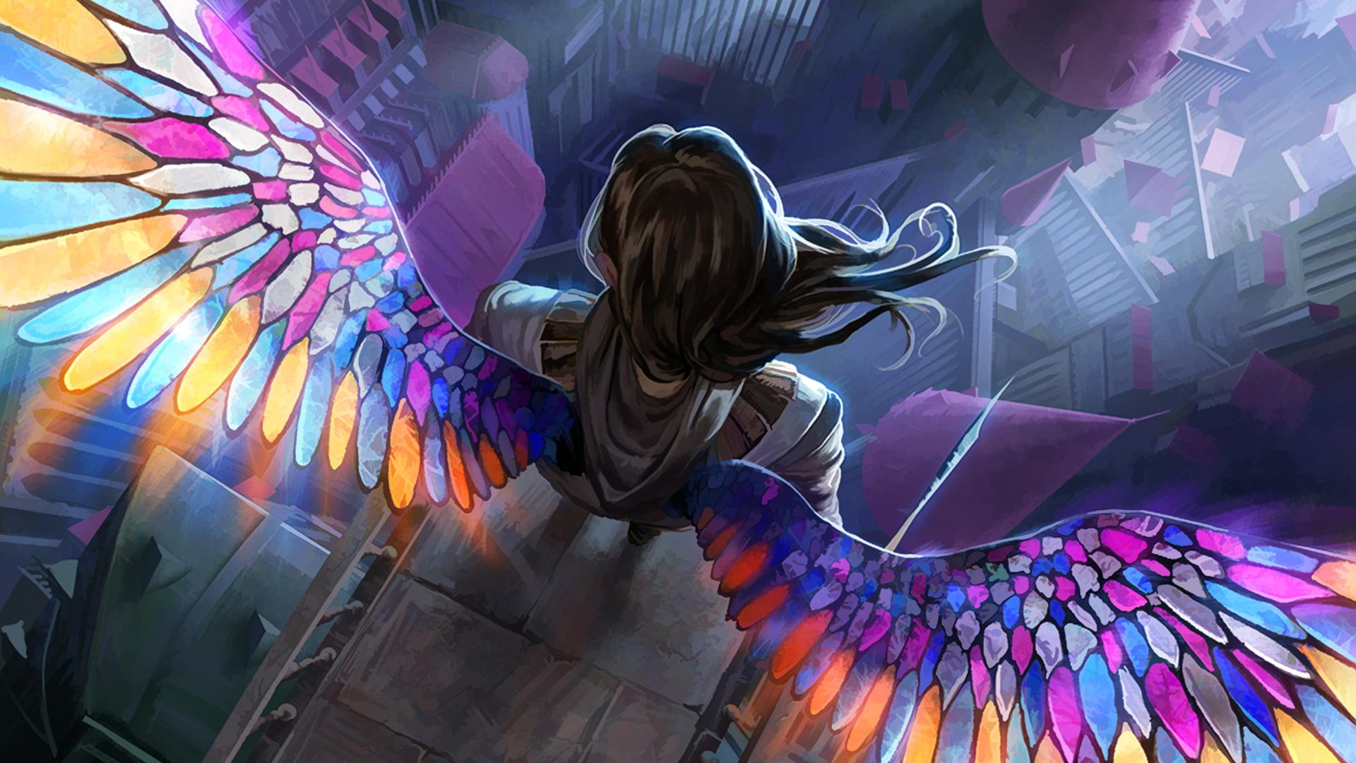 abstract, beautiful, modern, people, wings, person, 1080P, stained glass, computer Graphic, built structure, night, lifestyles, one Person, females, dancing, HD Wallpaper