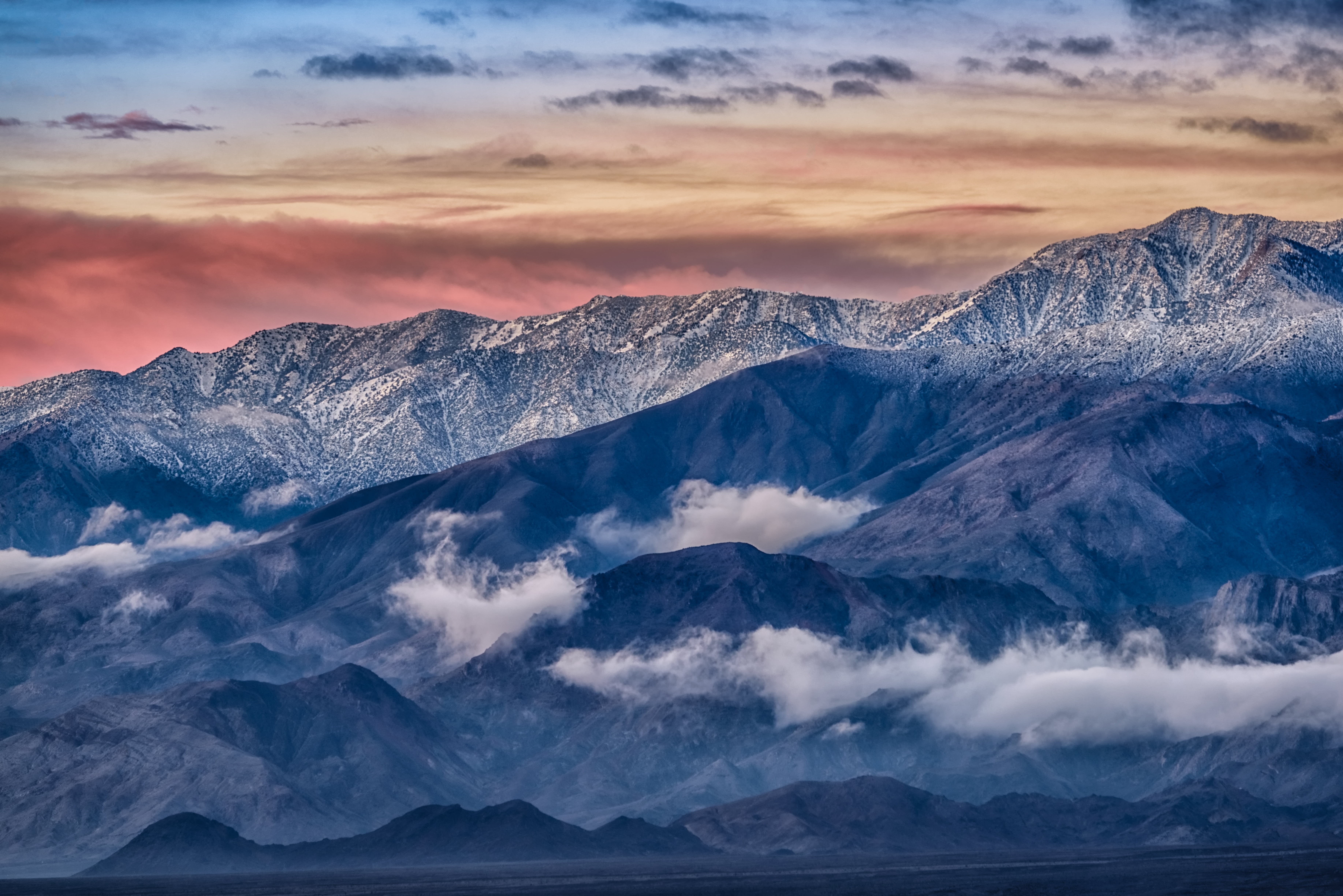 national, Badwater Basin, basin, badwater, cloudy, nature, mountain, Panamint, outdoors, mountain Range, cloud - Sky, mountain Peak, snow, 5K, Daybreak, HD Wallpaper