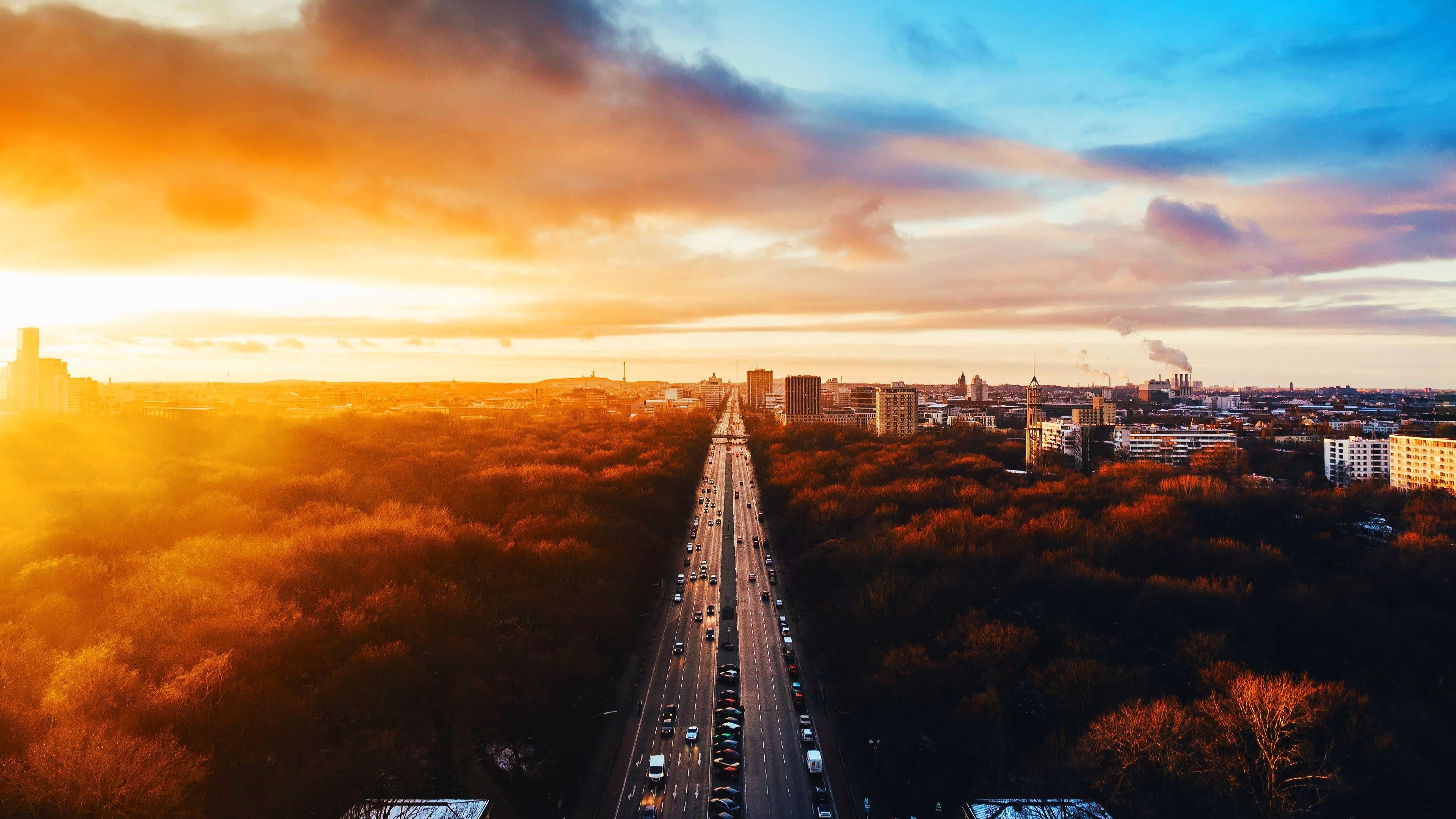 sunlight, architecture, tiergarten, city, outdoors, aerial photography, cityscape, mode of transportation, tiergarten park, office building exterior, plant, HD Wallpaper