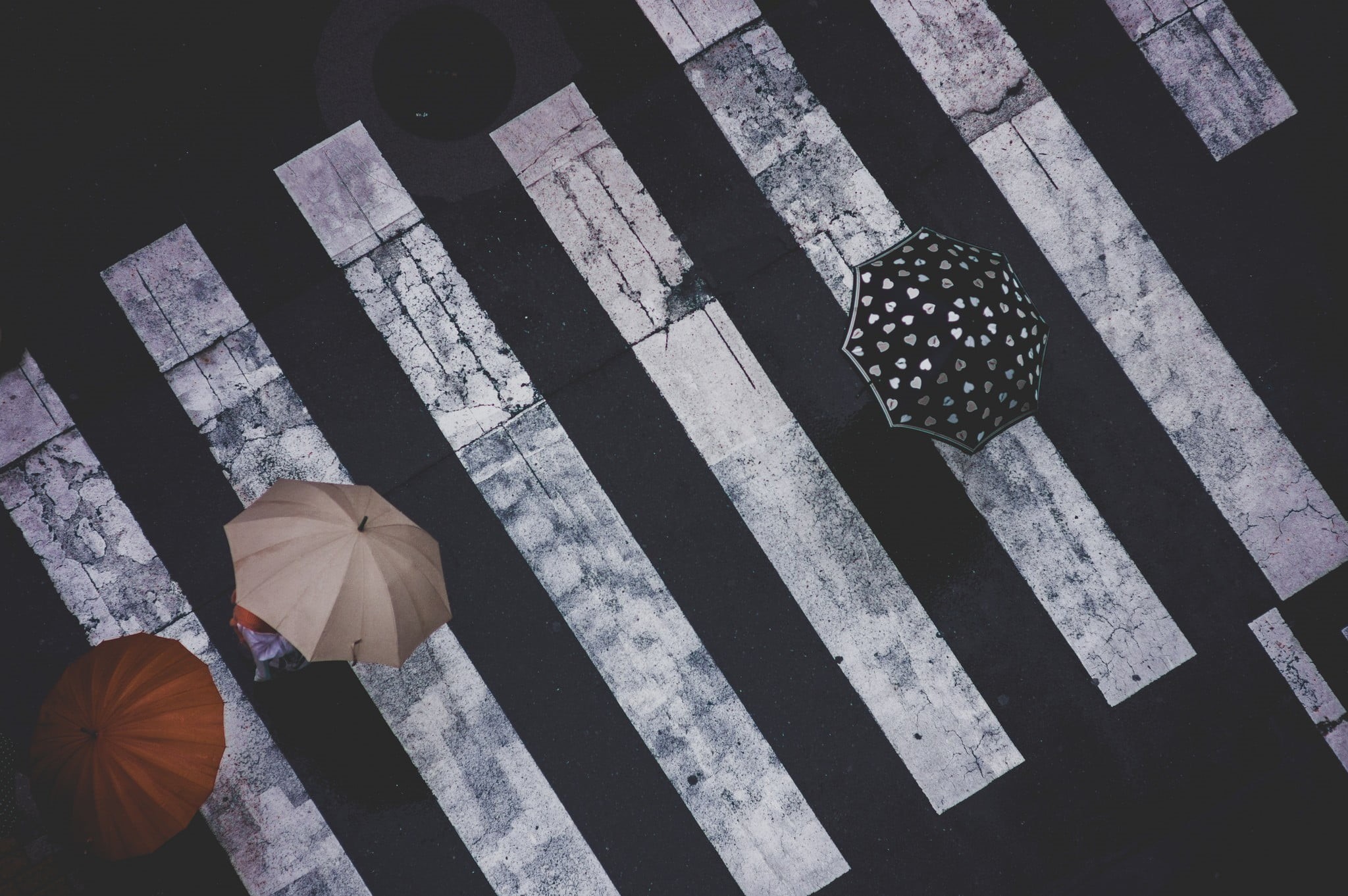 pattern, simple, crosswalk, road, 1080P, umbrella, color, security, outdoors, protection, zebra crossing, assorted, three, marking, striped, Japan, road marking, HD Wallpaper