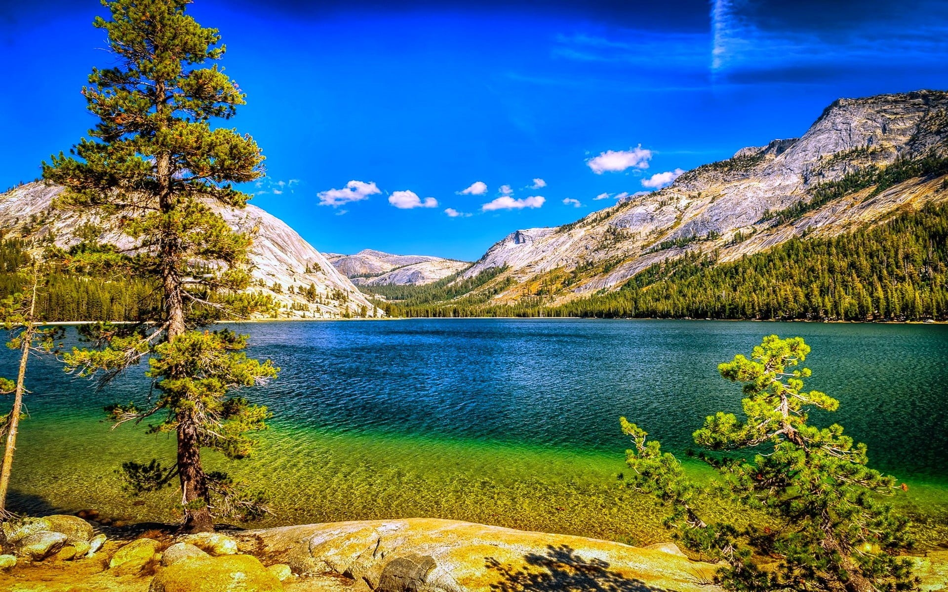 California, mountain, idyllic, mountain range, water, trees, formation, no people, forest, tranquility, 1080P, green color, beauty in nature, nature, tree, HD Wallpaper