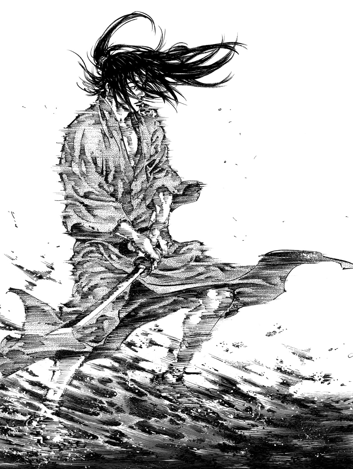 samurai, sky, Takehiko Inoue, outdoors, Vagabond : Sumi, auto post production filter, sword, no people, nature, hair, Vagabond, plant, day, clear sky, 720P, Phone HD Wallpaper