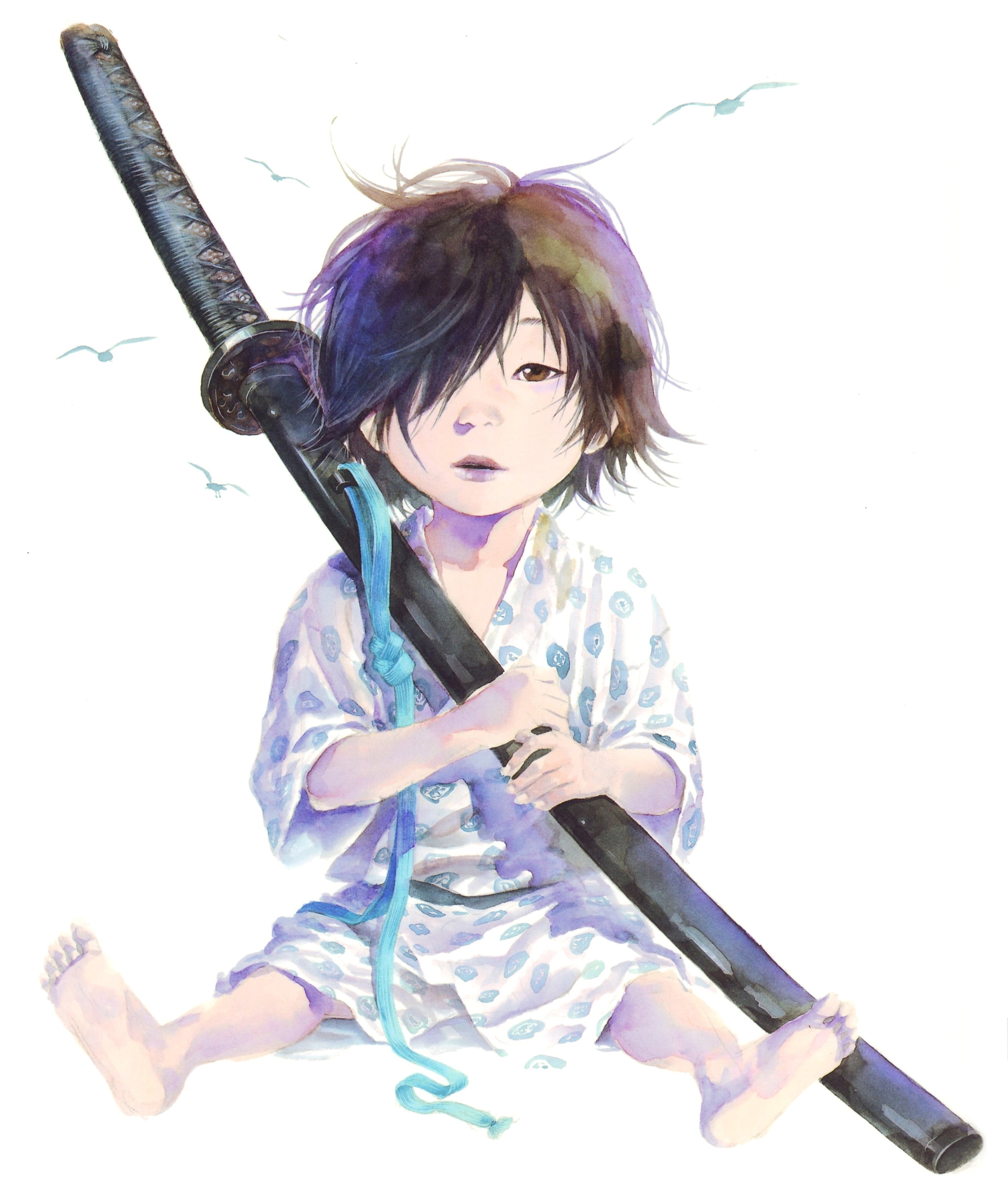 Vagabond: Water, one person, real people, Inoue takehiko, white background, childhood, innocence, sword, females, indoors, 2K, leisure activity, child, Phone HD Wallpaper