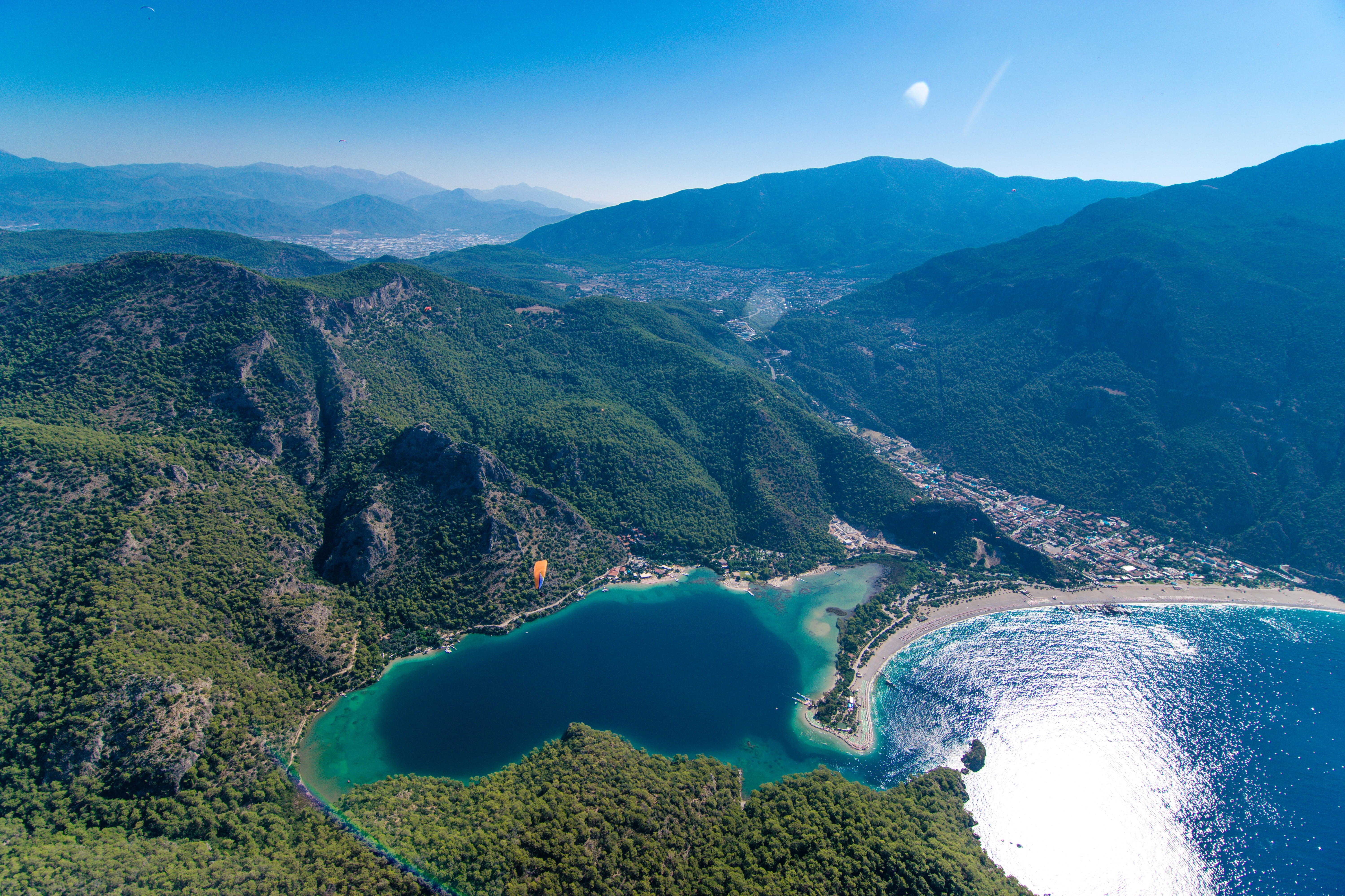 nature, no people, scenics - nature, land, landscape, volcanic crater, environment, oludeniz, turkey, mountains, tranquility, plant, aerial view, 5K, high angle view, HD Wallpaper