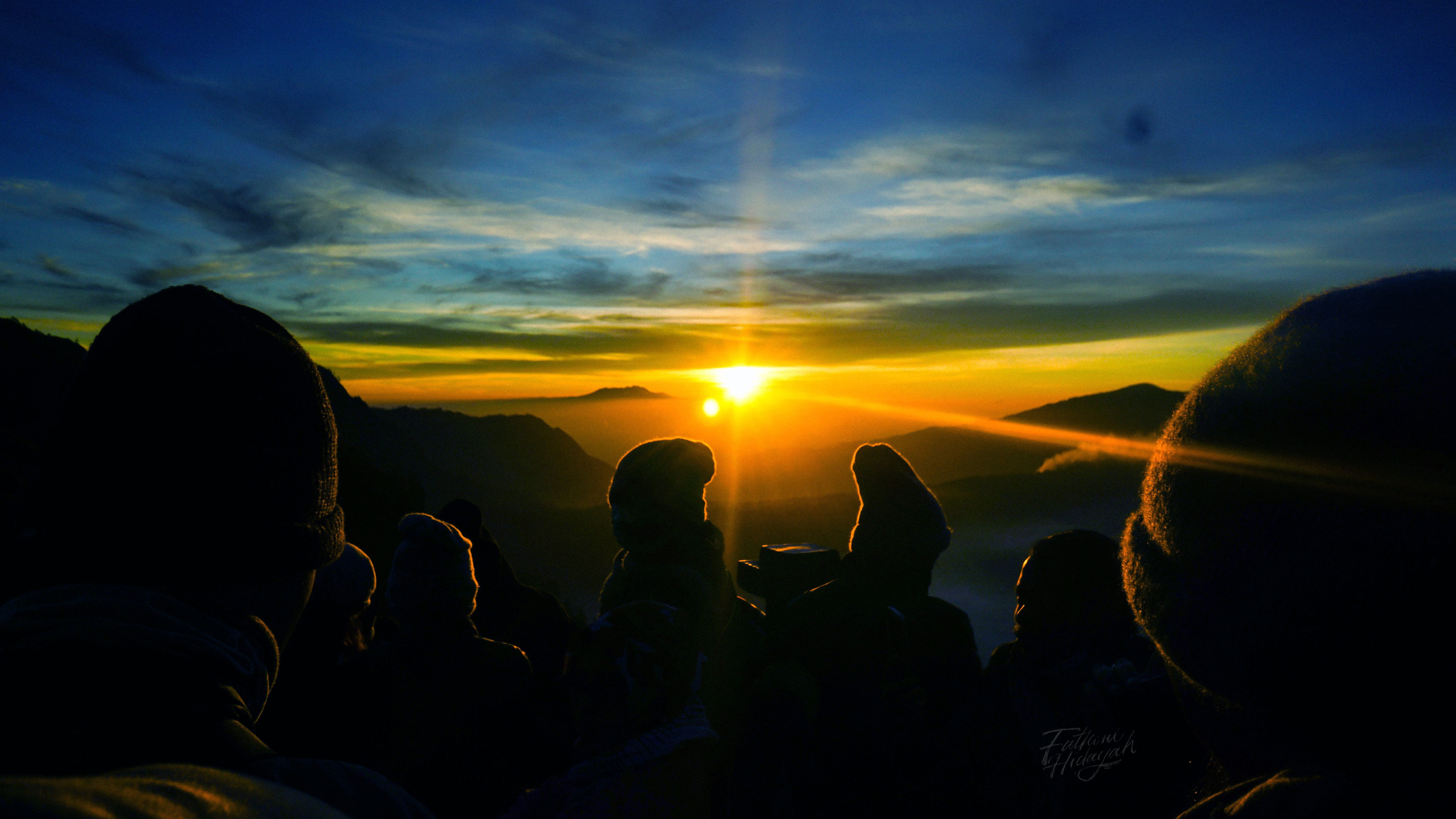 people, sunset, human limb, bromo, outdoors, scenics - nature, sky, silhouette, dark, landscape, travelling, human body part, bromo tengger semeru national park, HD Wallpaper