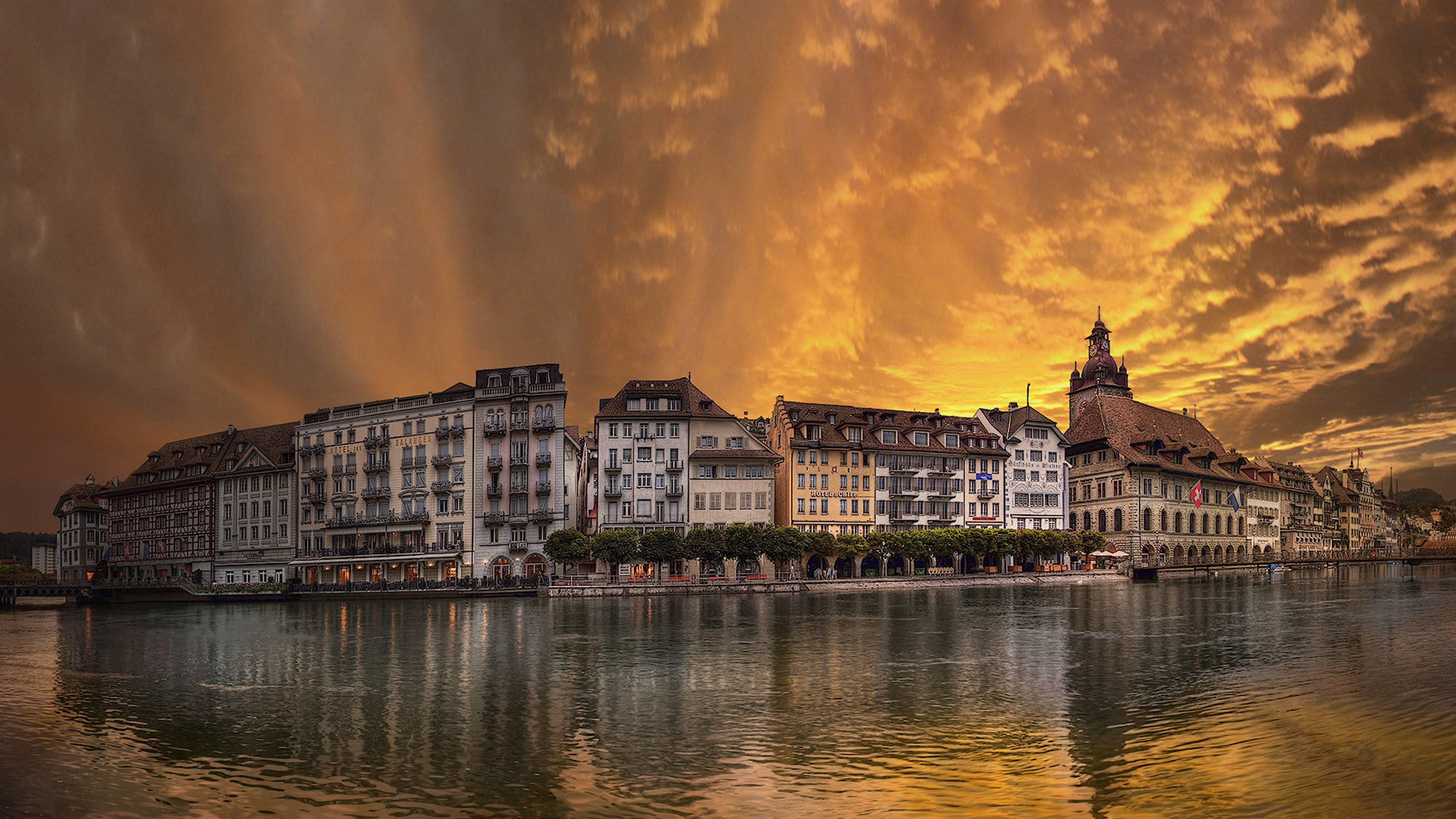 reflection, mobile, no people, sky, desktop, built structure, phones, travel destinations, cloud - sky, cityscape, hd, nature, waterfront, river, switzerland, HD Wallpaper