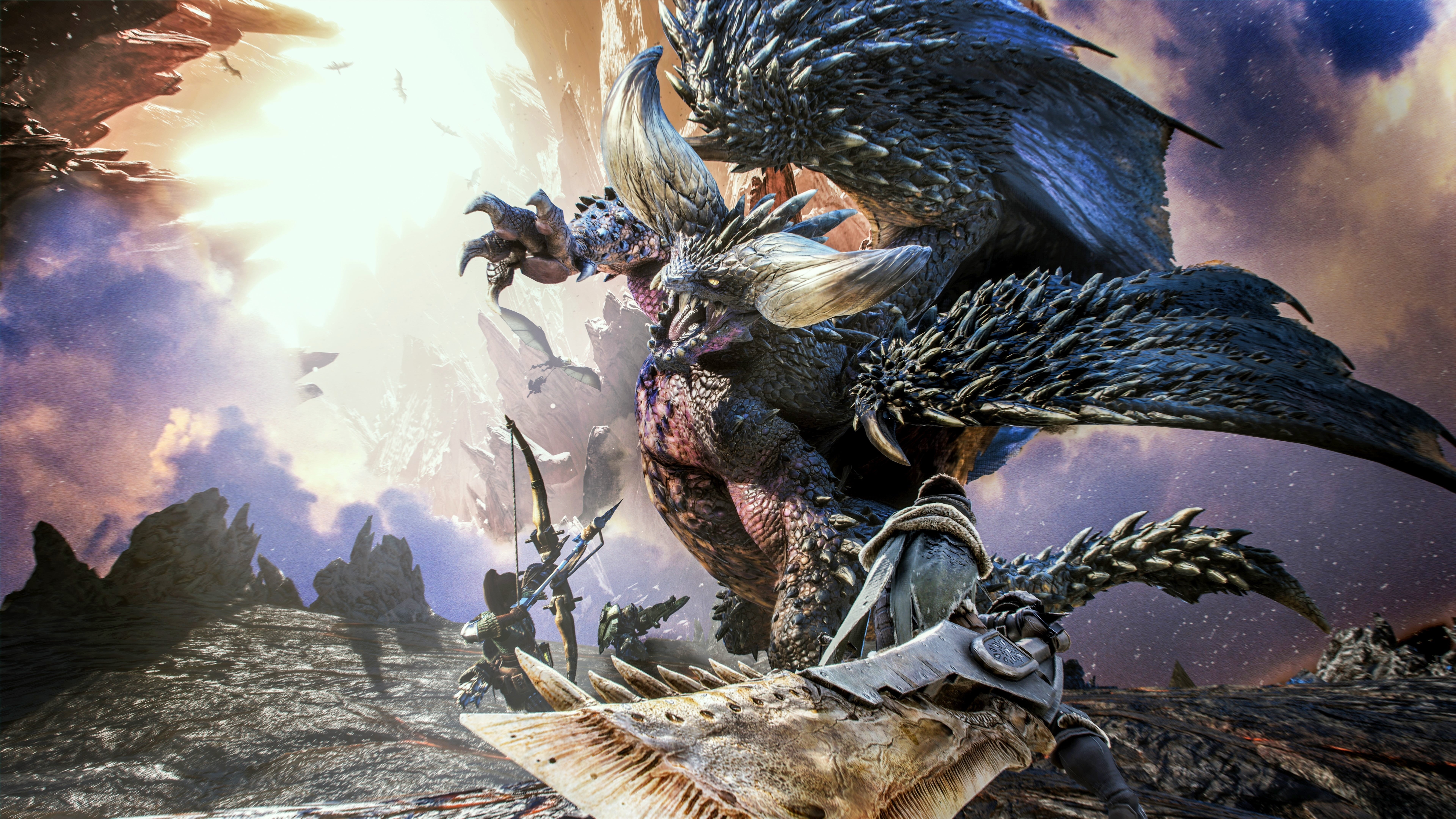 nature, animal wildlife, illustration, video games, sunlight, water, bird, outdoors, Monster Hunter, cloud - sky, day, solid, dragon, beauty in nature, HD Wallpaper