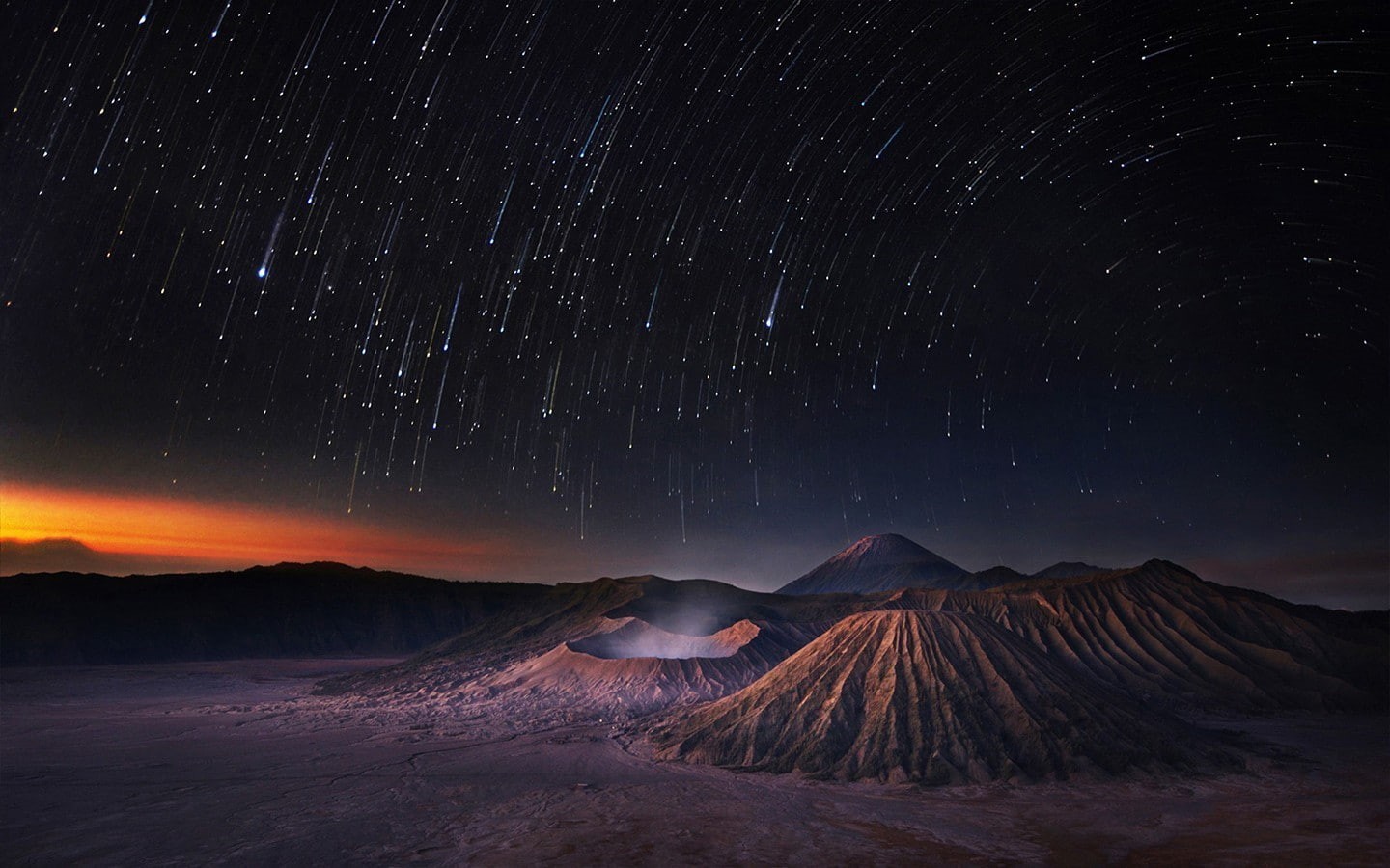Indonesia, sunrise, 720P, volcano, Star Trails, landscape, Milky way, Long Exposure, Crater, Mount Bromo, HD Wallpaper